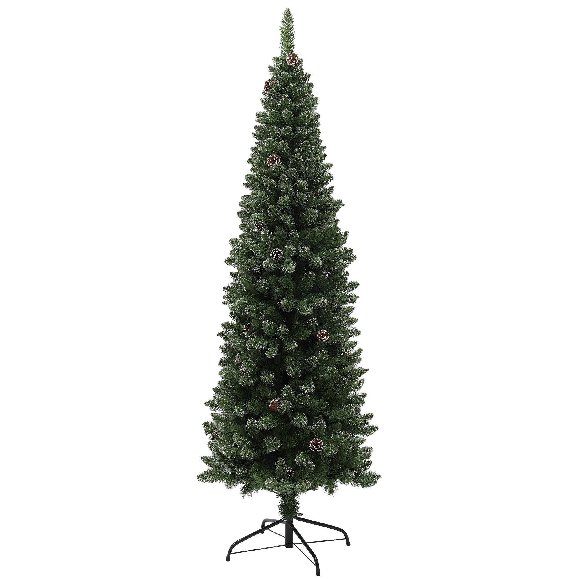 HOMCOM 6ft Artificial Pencil Christmas Tree with 618 branches, Metal Base, Realistic Xmas Tree