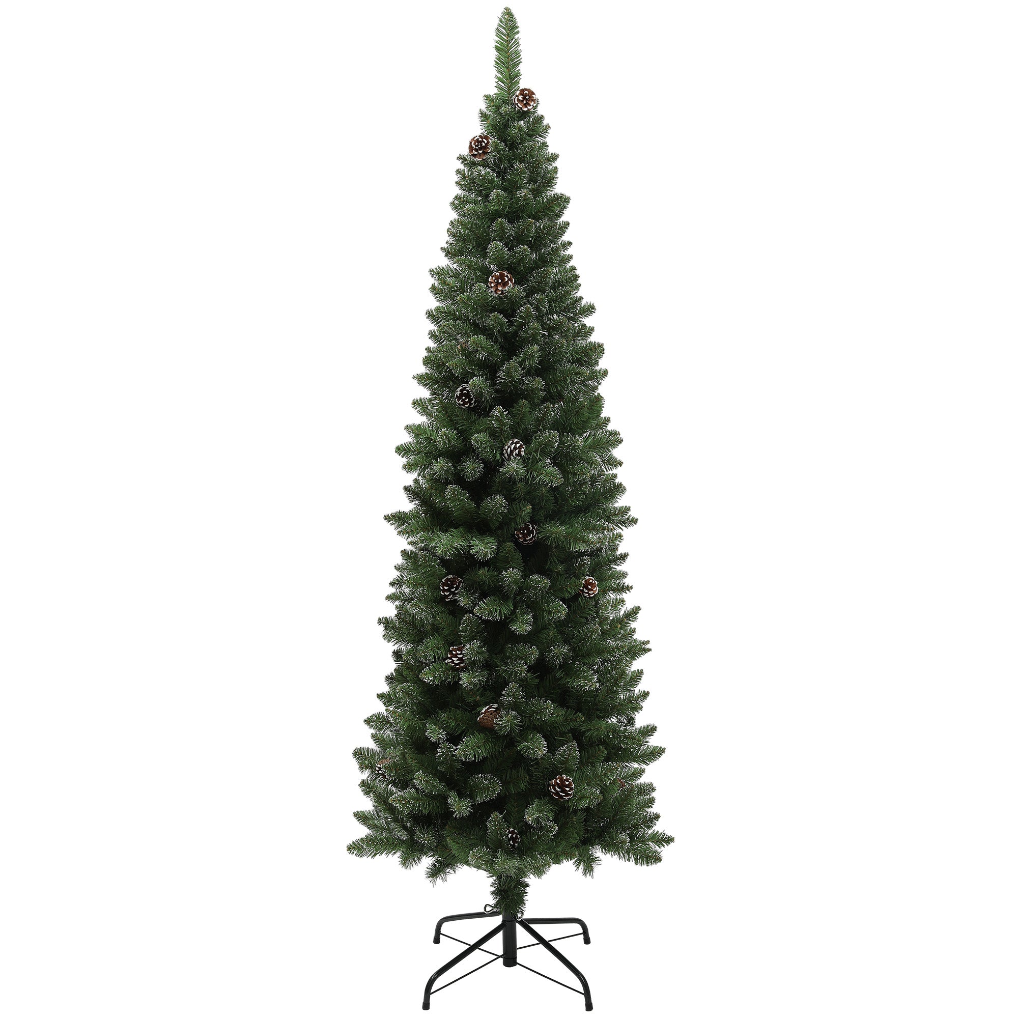 HOMCOM 6ft Artificial Pencil Christmas Tree with 618 branches, Metal Base, Realistic Xmas Tree