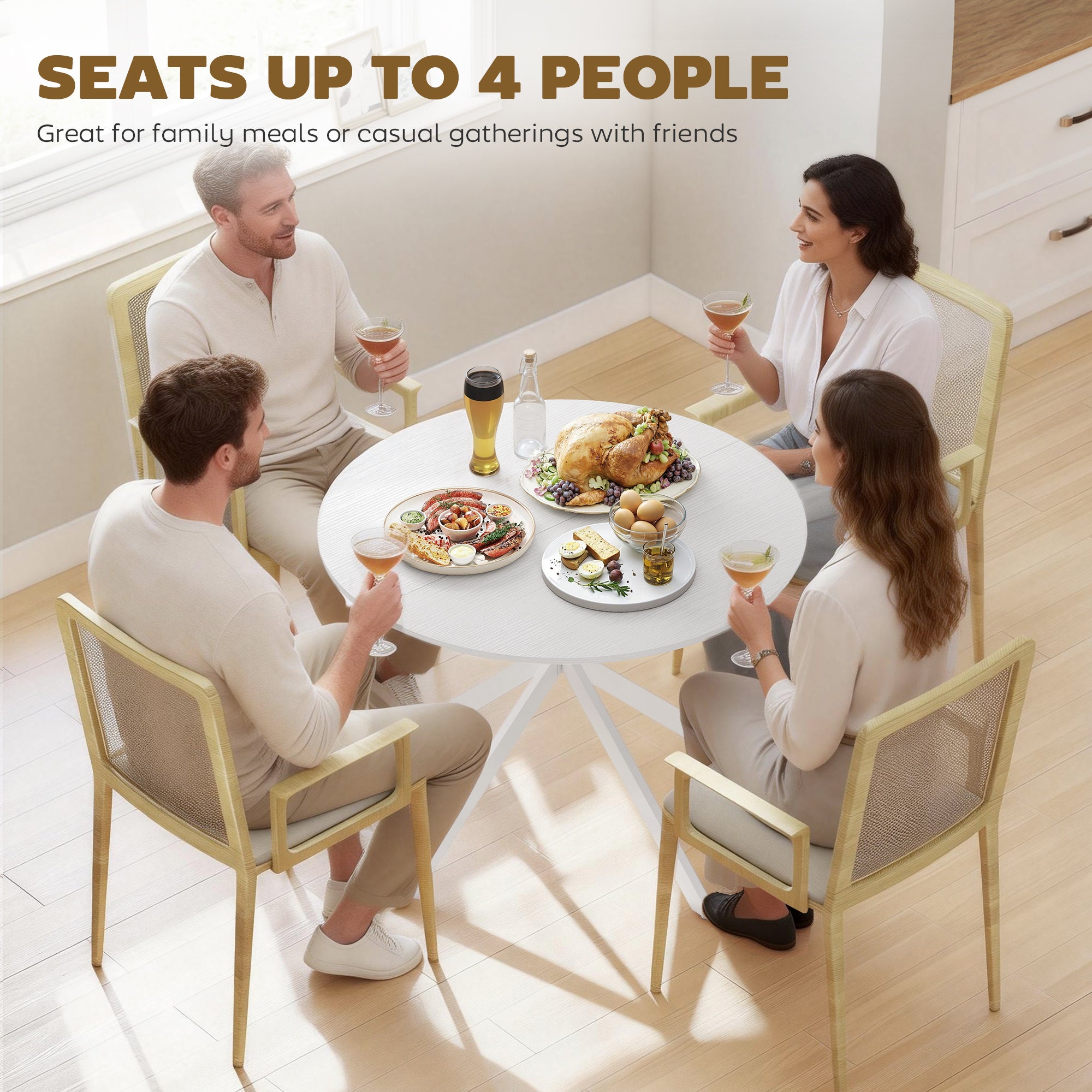 Round Dining Table for 4, 40" Industrial Kitchen Table with Steel Legs for Dining Room, White Oak