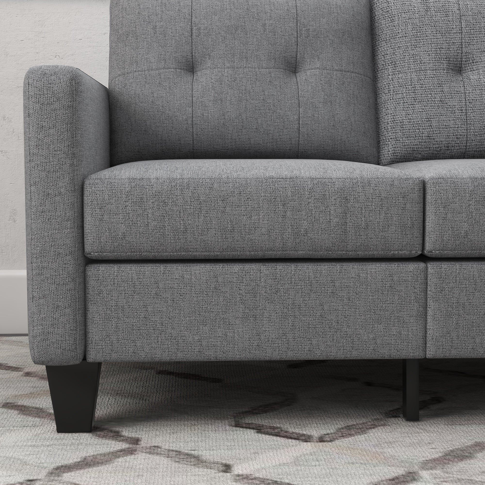 HOMCOM Modular Sectional Couch with Changeable Chaise, 3 Seater Corner Sofa with Ottoman, Fabric L Shape Sofa with Thick Padded Cushion for Living Room, Office, Light Grey