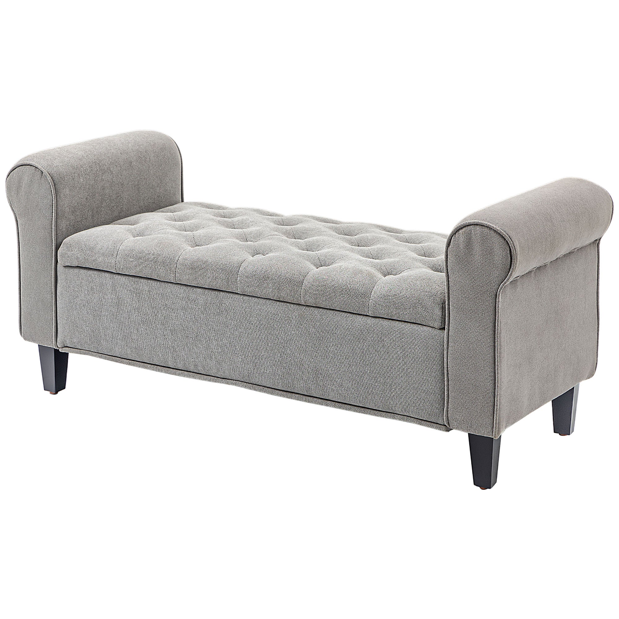 50 Inches Tufted Storage Ottoman, End of Bed Bench w/ Rolled Arms & Wood Legs, Gray