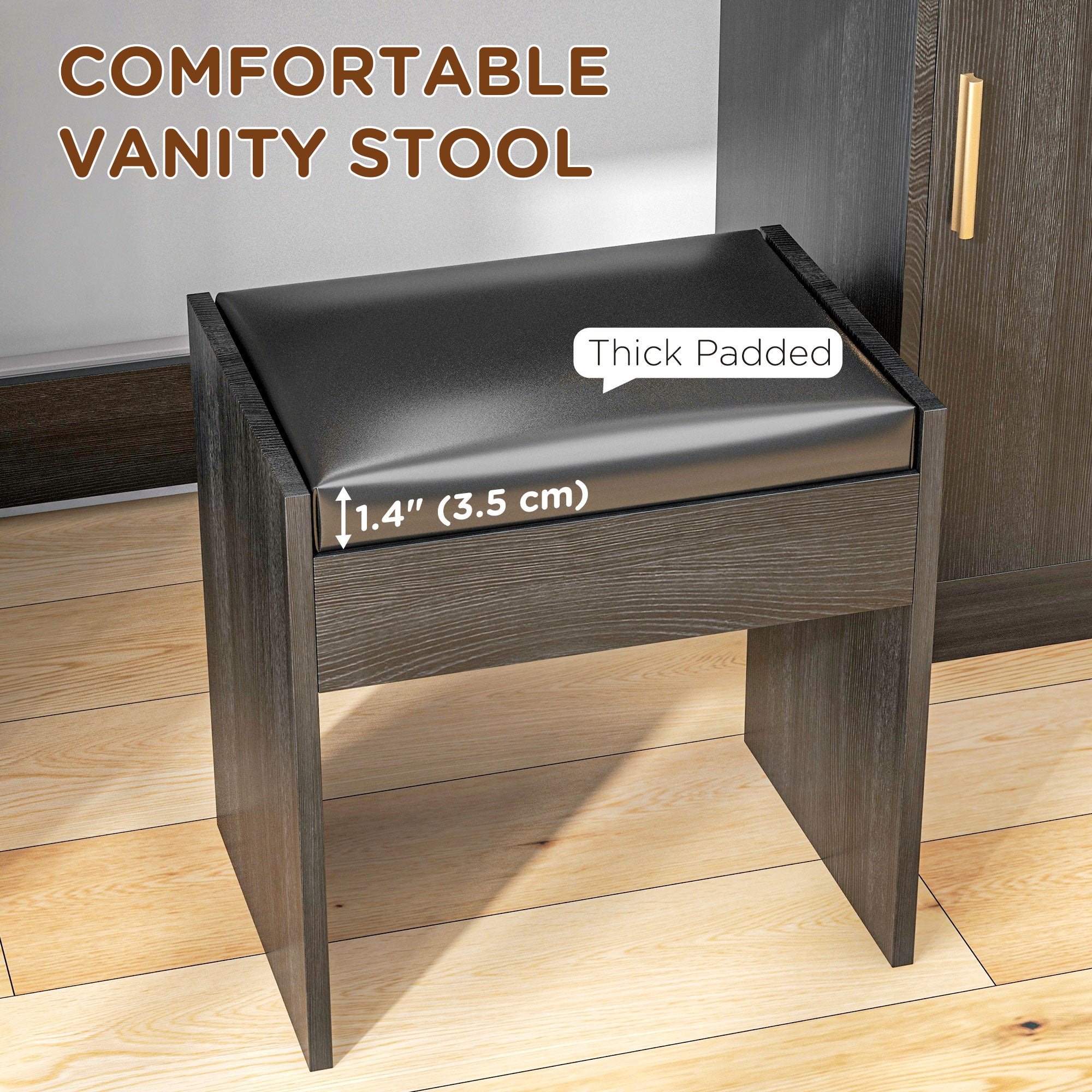 HOMCOM Vanity Desk with Mirror and Lights, Makeup Vanity Set with 10 LED Bulbs, Dressing Table with Stool, Drawer, Cabinet and 3 Open Shelves for Bedroom, Black