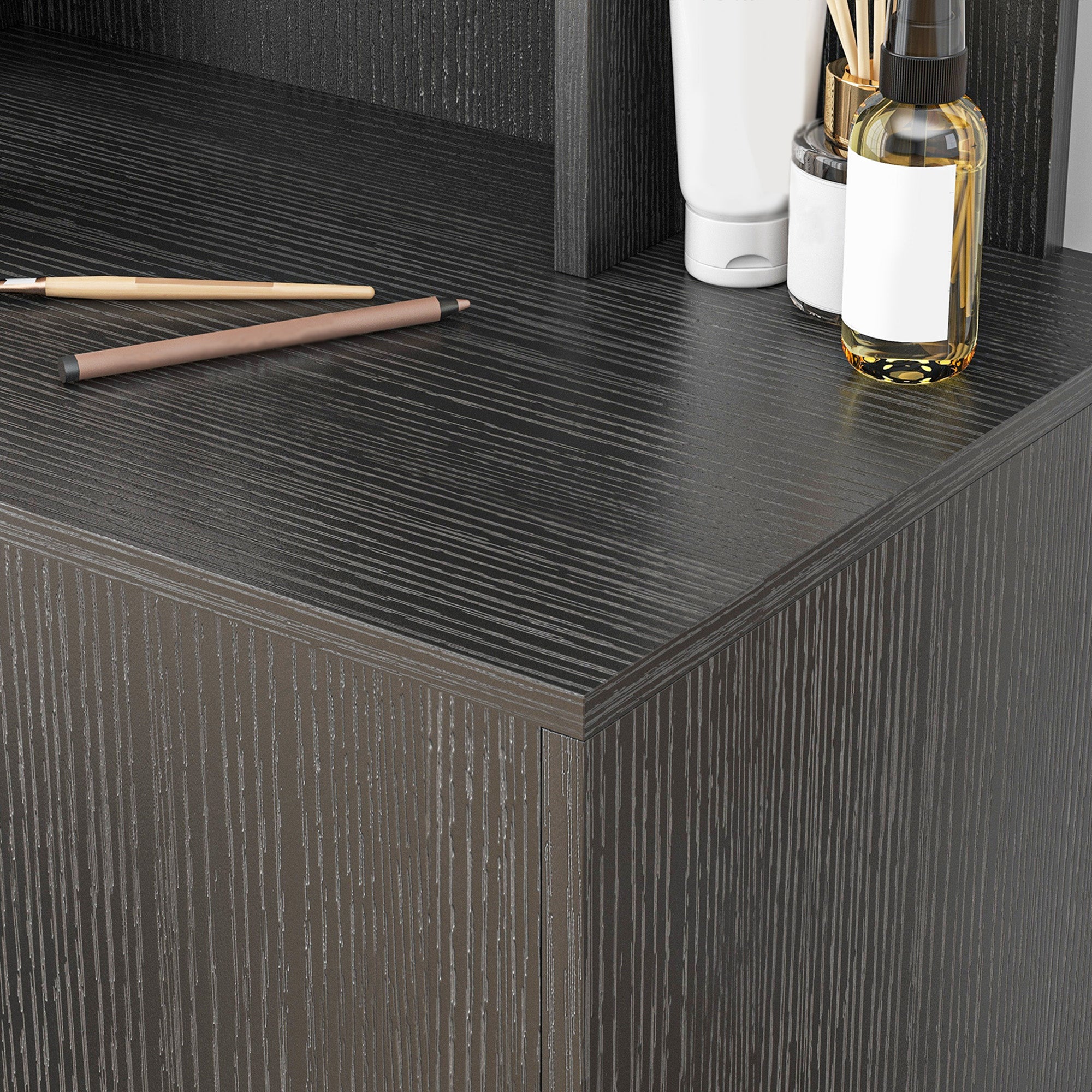 HOMCOM Vanity Desk with Mirror and Lights, Makeup Vanity Set with 10 LED Bulbs, Dressing Table with Stool, Drawer, Cabinet and 3 Open Shelves for Bedroom, Black