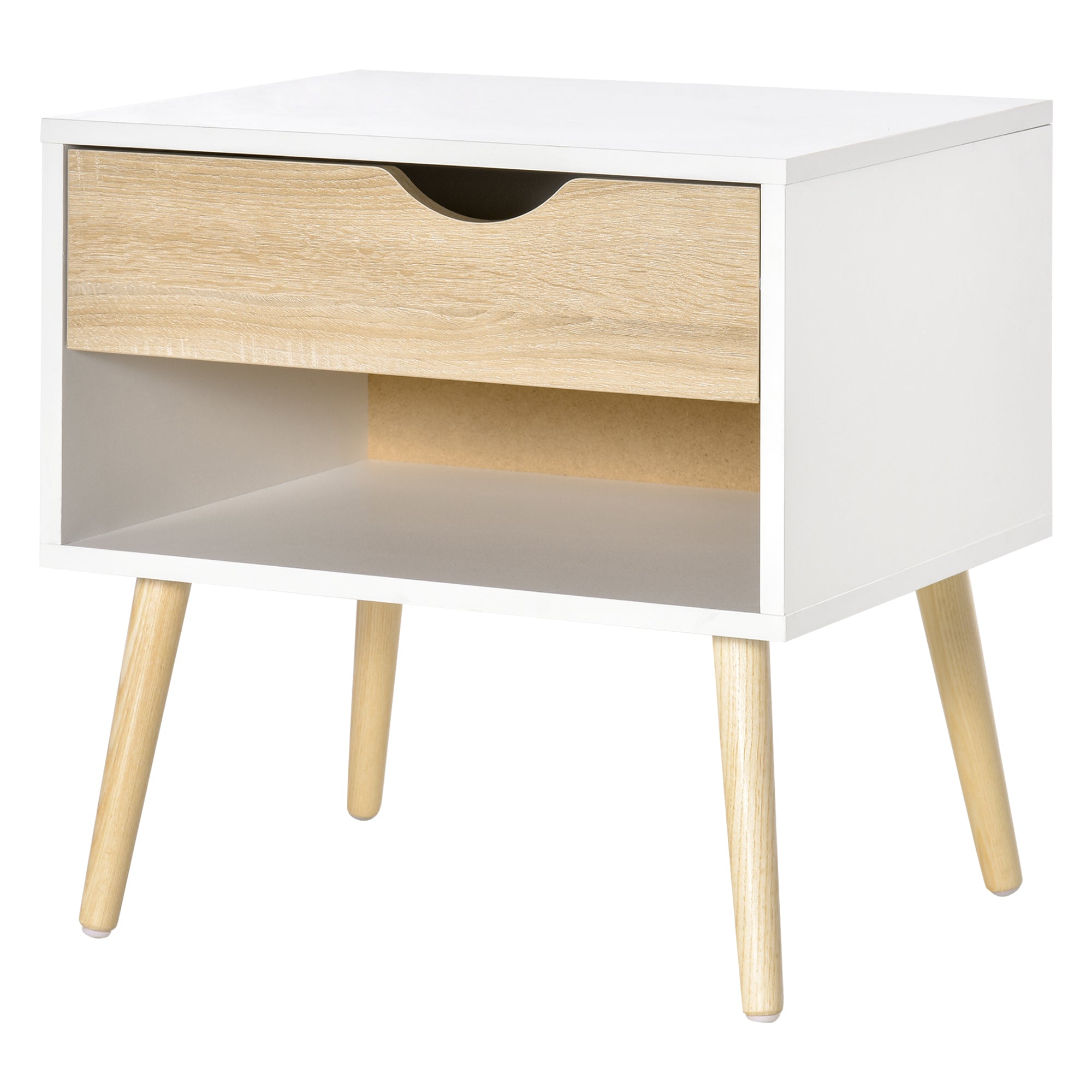 HOMCOM Bedside Table with Drawer and Shelf, Modern Nightstand, End Table for Bedroom, Living Room, White
