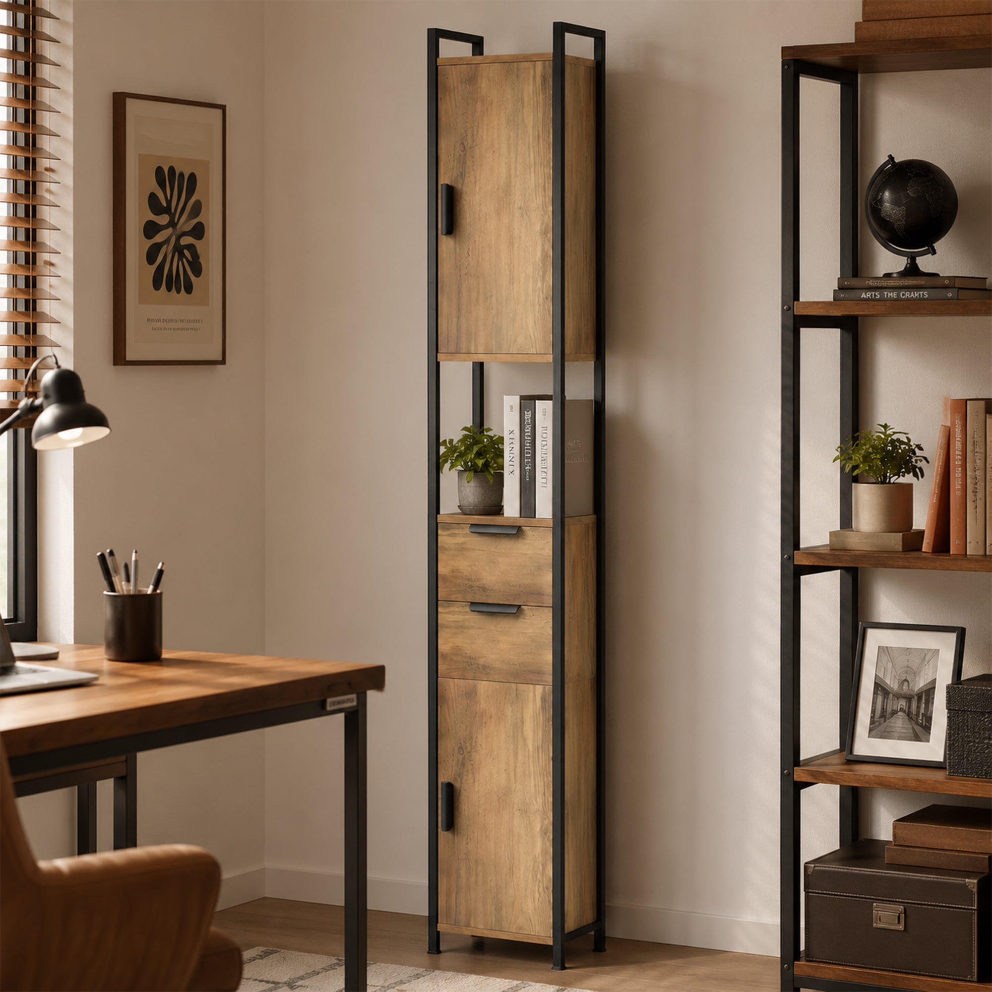 Tall Bathroom Storage Cabinet, Freestanding Bathroom Cabinet with Drawers and Adjustable Shelves, Linen Storage for Study, Bedroom, Brown