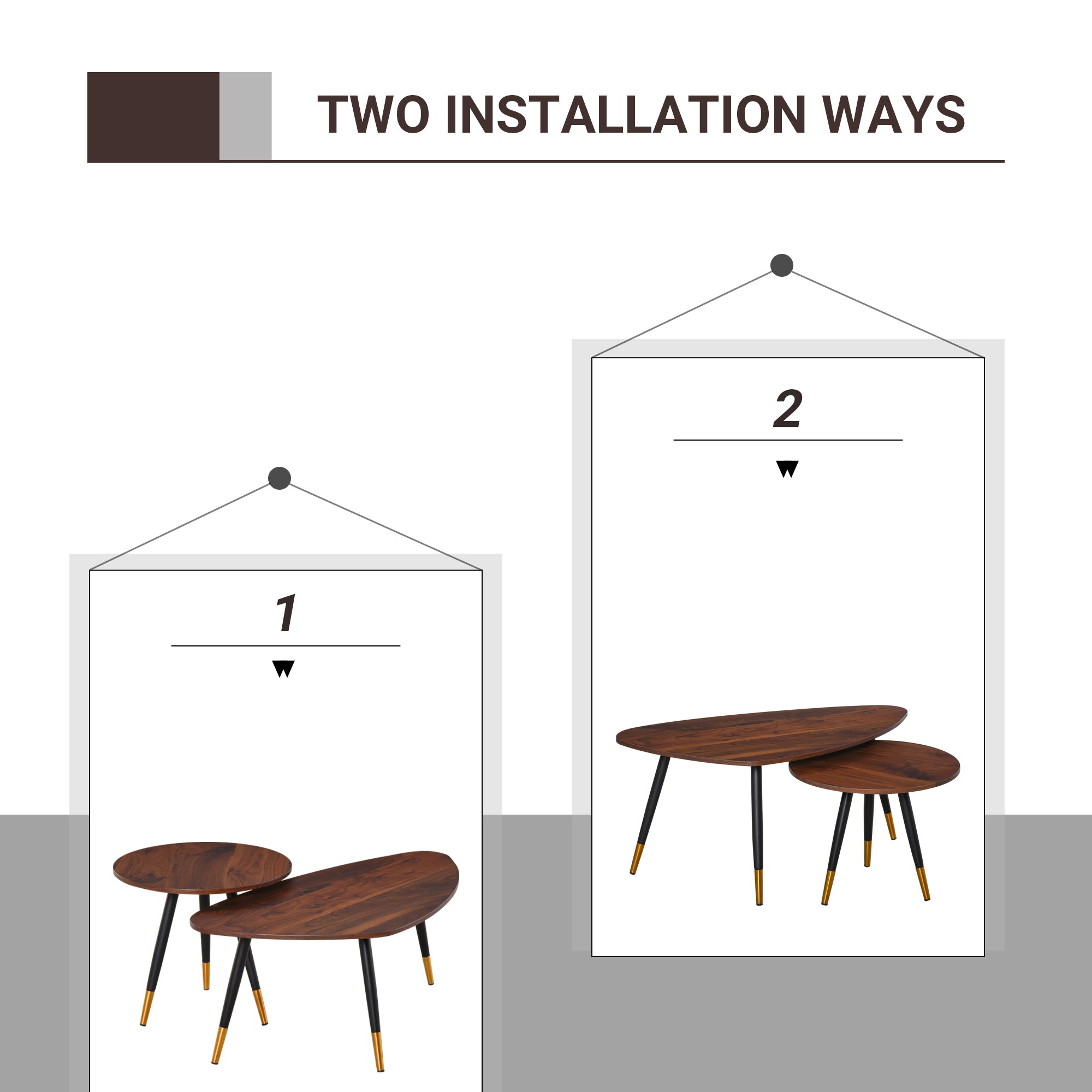 HOMCOM Coffee Table Set of 2, Nesting Coffee End Tables with Modern Decor, Side Table Triangle Occasional Stand Tea Table for Living Room Home and Office, Walnut
