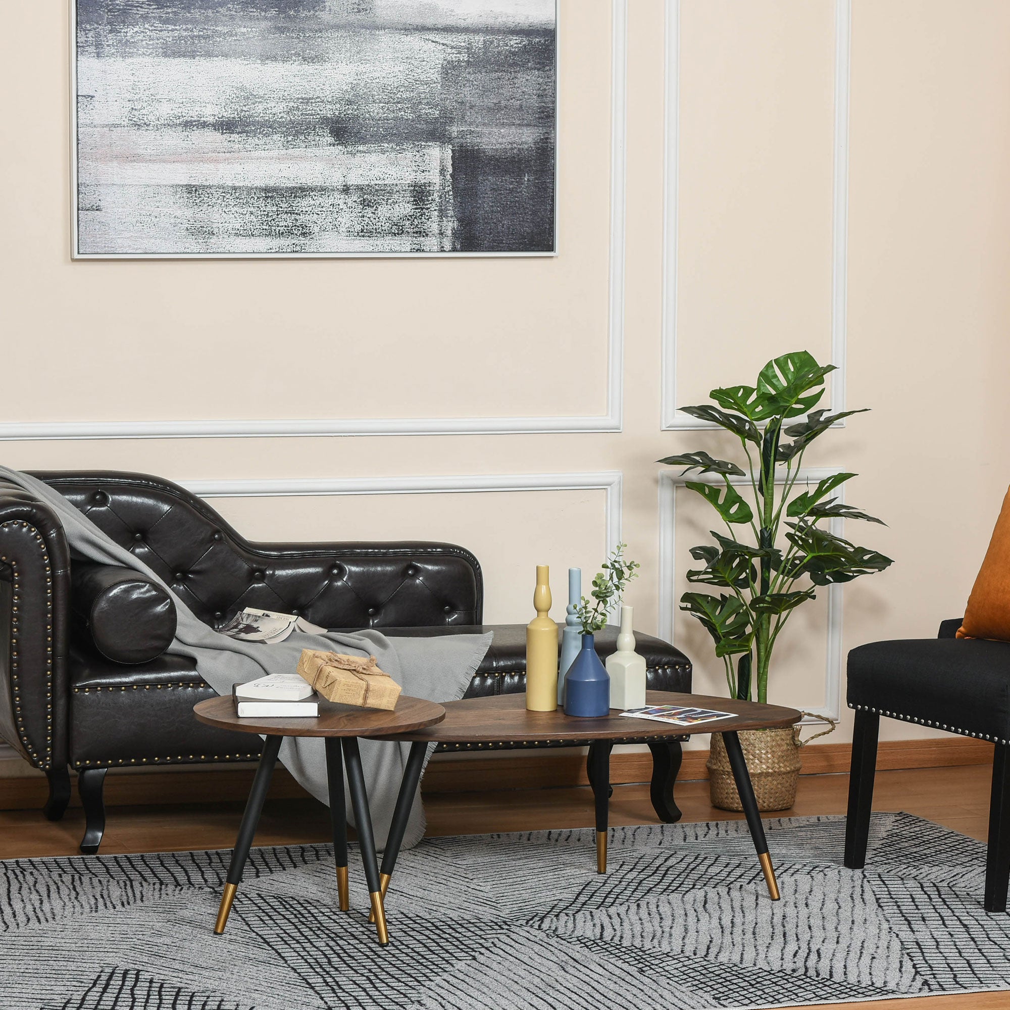 HOMCOM Coffee Table Set of 2, Nesting Coffee End Tables with Modern Decor, Side Table Triangle Occasional Stand Tea Table for Living Room Home and Office, Walnut