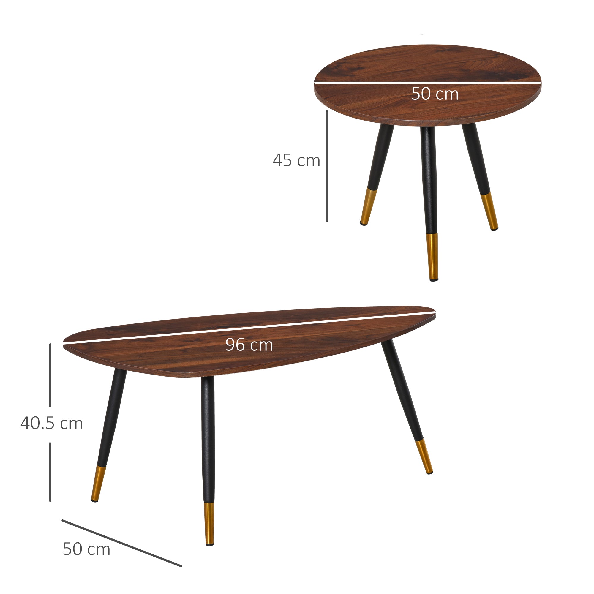 HOMCOM Coffee Table Set of 2, Nesting Coffee End Tables with Modern Decor, Side Table Triangle Occasional Stand Tea Table for Living Room Home and Office, Walnut