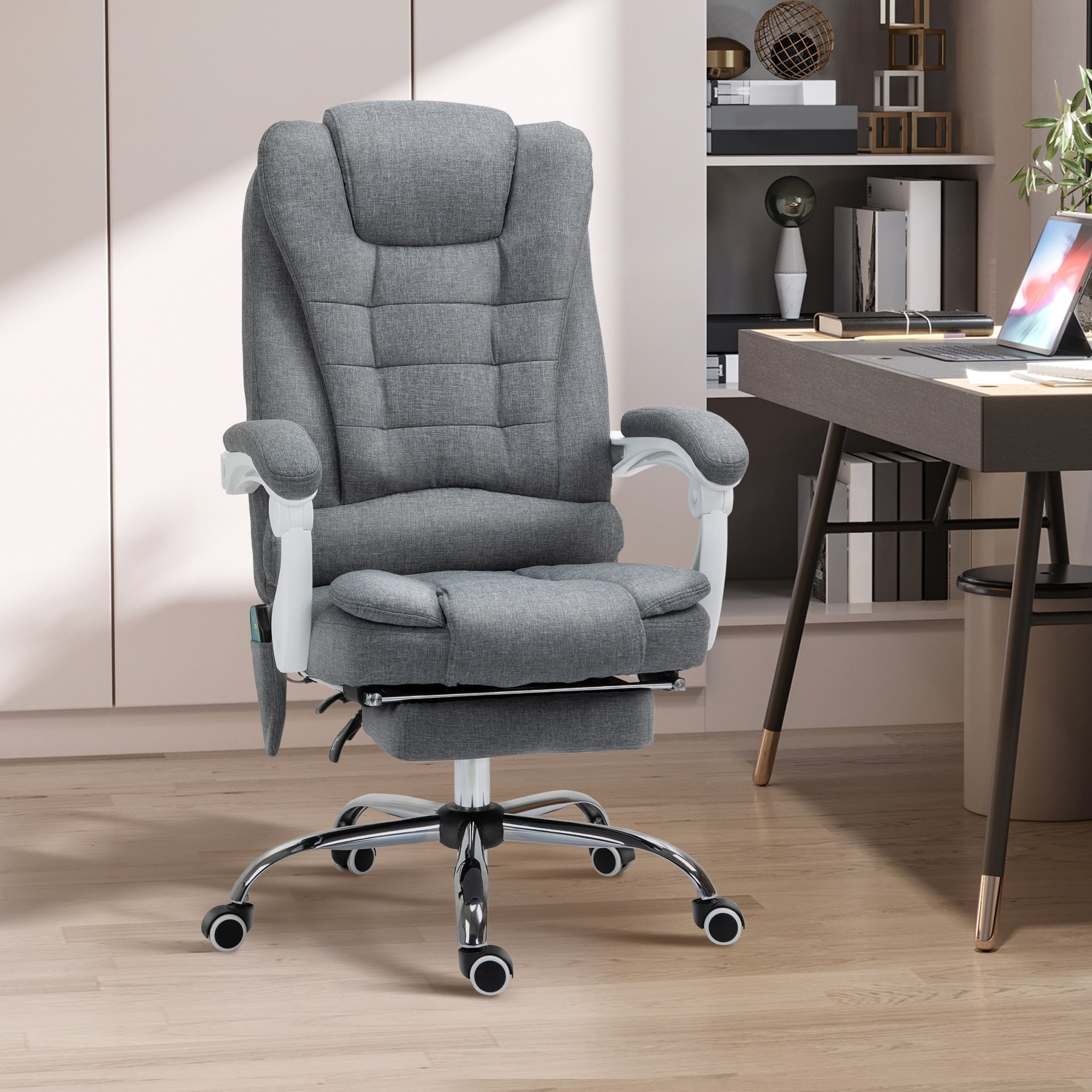 Vinsetto Heated 6 Points Vibration Massage Executive Office Chair Adjustable Swivel Ergonomic High Back Desk Chair Recliner with Footrest Grey