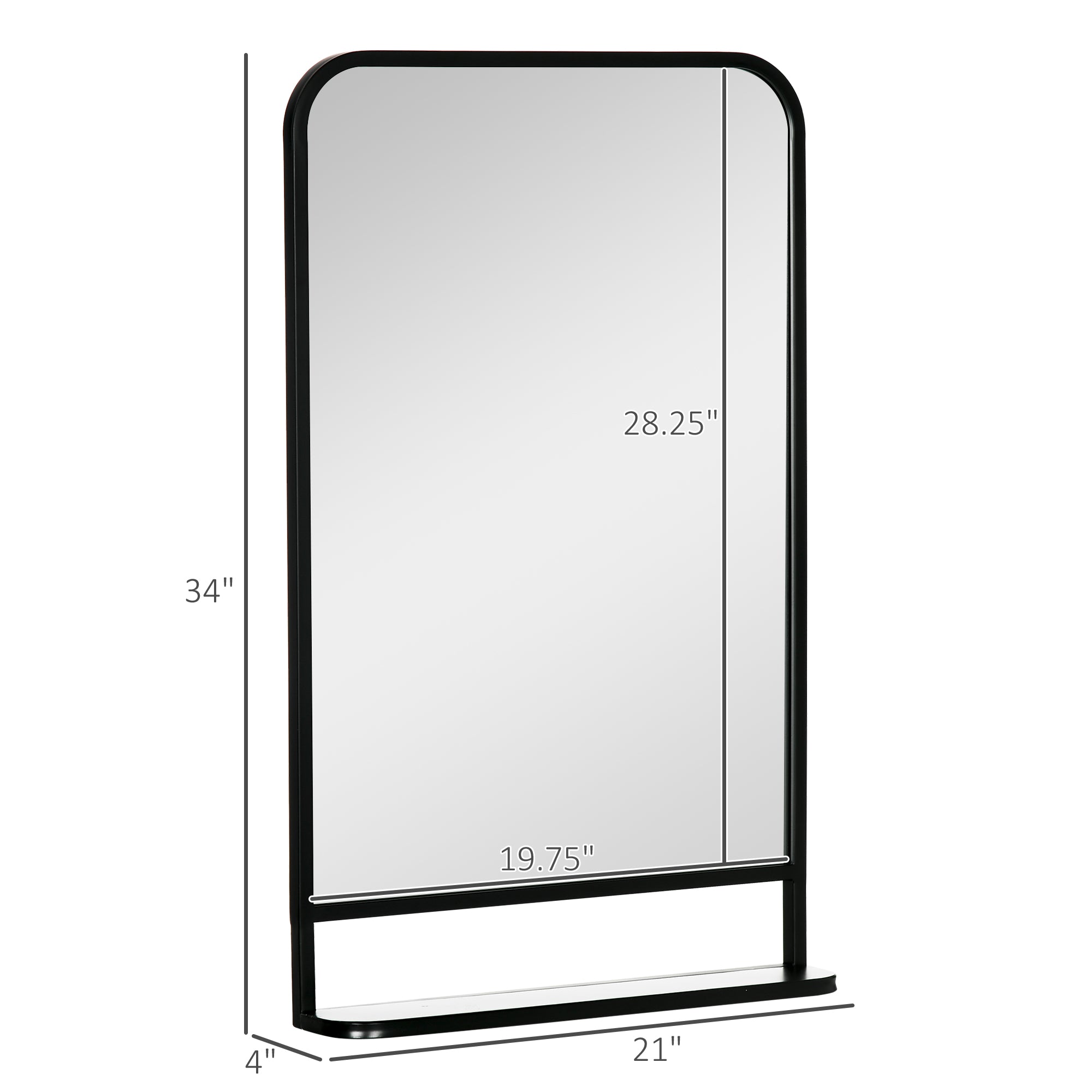 34" x 21" Rectangle Modern Wall Mirror with Storage Shelf for Living Room Bedroom Black