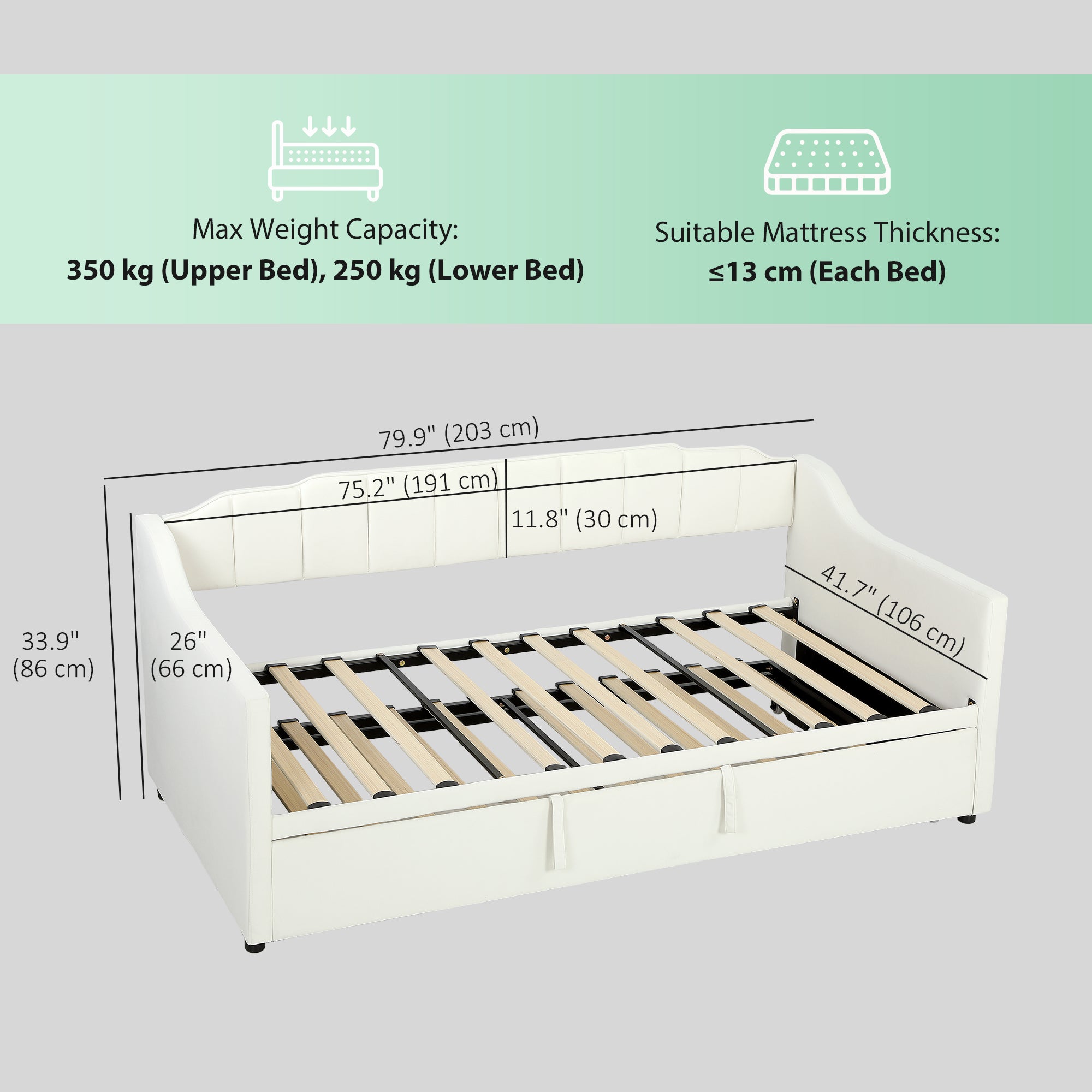 Upholstered Twin Daybed with Pop Up Trundle, Twin to King Sofa Day Bed Frame with Headboard, Armrests, Velvet Trundle Bed with Wood Slat Support for Living Room, Cream White