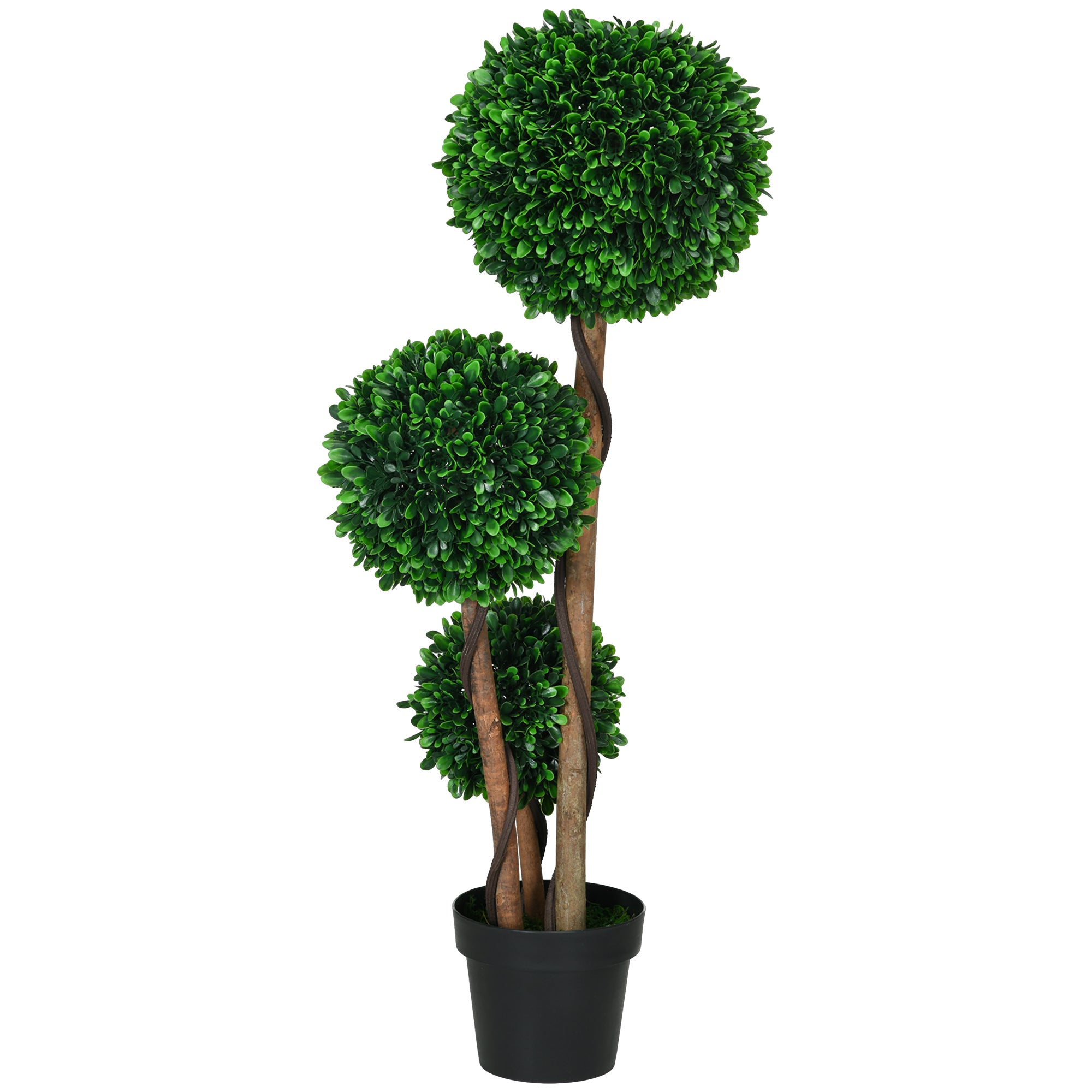 3.6ft Artificial 3 Ball Boxwood Topiary Tree with Pot, Indoor Outdoor Fake Plant for Porch, Home Office, Living Room Decor
