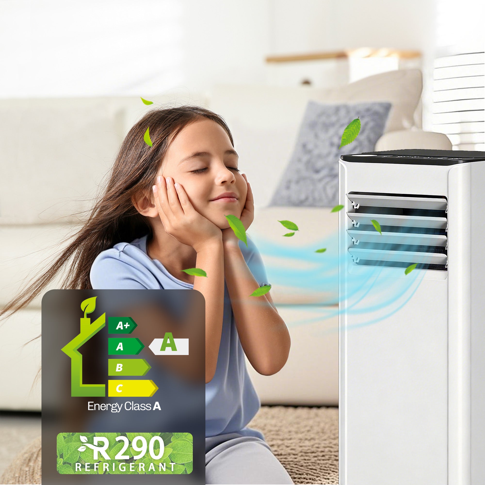Portable Air Conditioner 9000 BTU, 4-in-1 Air Conditioning Unit with Cool, Dehumidifier, Fan, Sleep Mode, WiFi Voice Remote Control, 24H Timer, 2 Speeds, Window Kit, for Room up to 28 m²