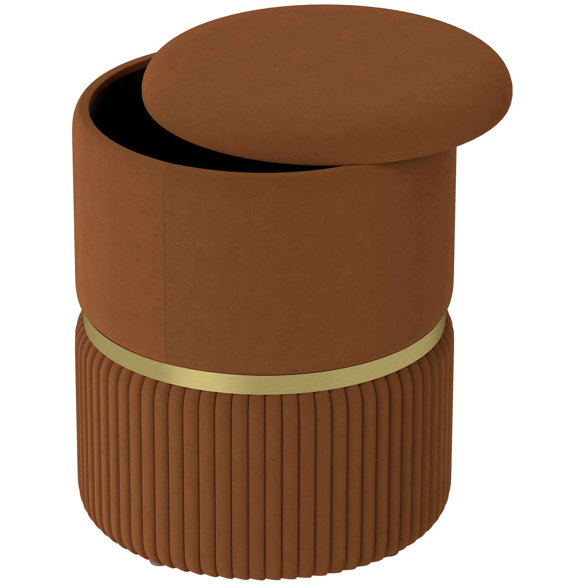 HOMCOM Round Pouffe, Velvet-feel Fabric Upholstered Storage Foot Stool with Removable Top, Padded Seat and Hidden Space for Living Room, Light Brown