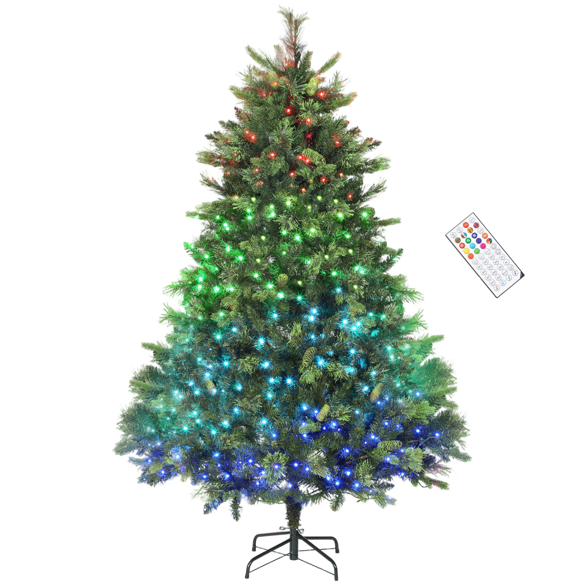 180cm Prelit Christmas Tree with Colourful DIY LED Lights, Carolina Pine, Hinged Xmas Tree with 2123 Tips, Realistic Branches, 12 Modes, Daily Timer, Adjustable Brightness and Speed, Remote