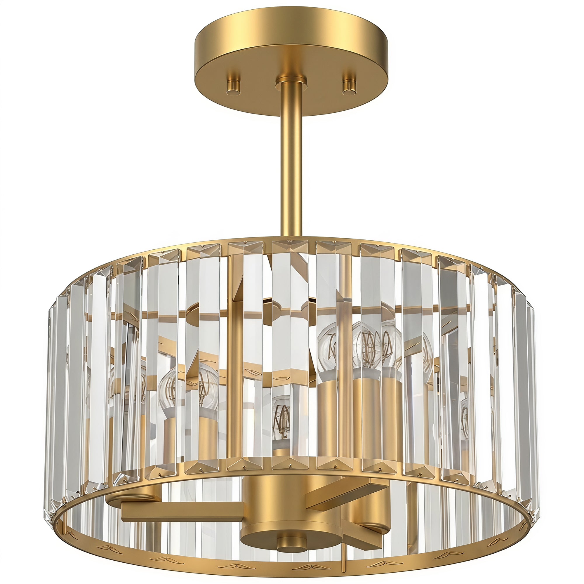 Crystal Ceiling Light Fixture, Semi Flush Mount Modern Crystal Chandelier Ceiling Light for Living Room, Bedroom, Hallway, Dining Room, E14 Base 3-Lights, Bulbs Not Included, Gold Tone