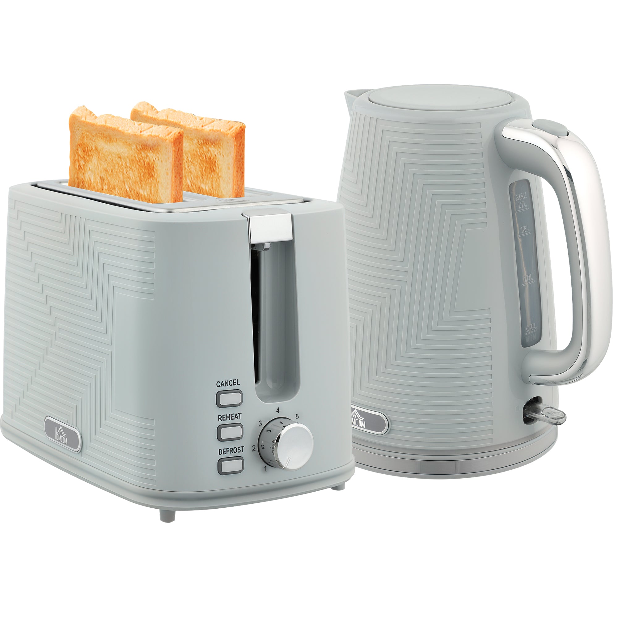 Kettle and Toaster Set, 1.7L 3000W Rapid Boil Jug Kettle with Otter Thermostat, Limescale Filter, 2 Slice Toaster with 7 Browning Controls, Crumb Tray, Grey