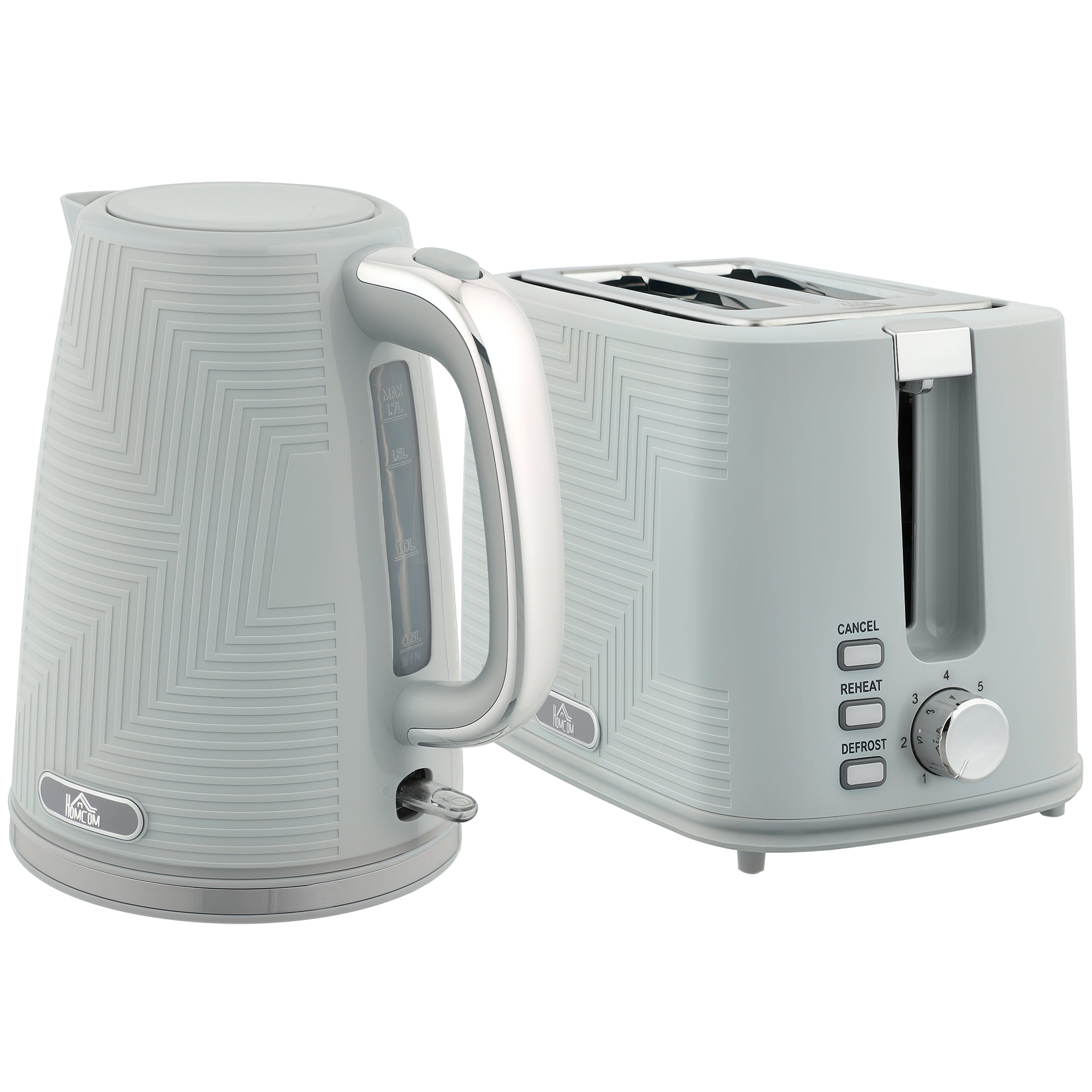 Kettle and Toaster Set, 1.7L 3000W Rapid Boil Jug Kettle with Otter Thermostat, Limescale Filter, 2 Slice Toaster with 7 Browning Controls, Crumb Tray, Grey