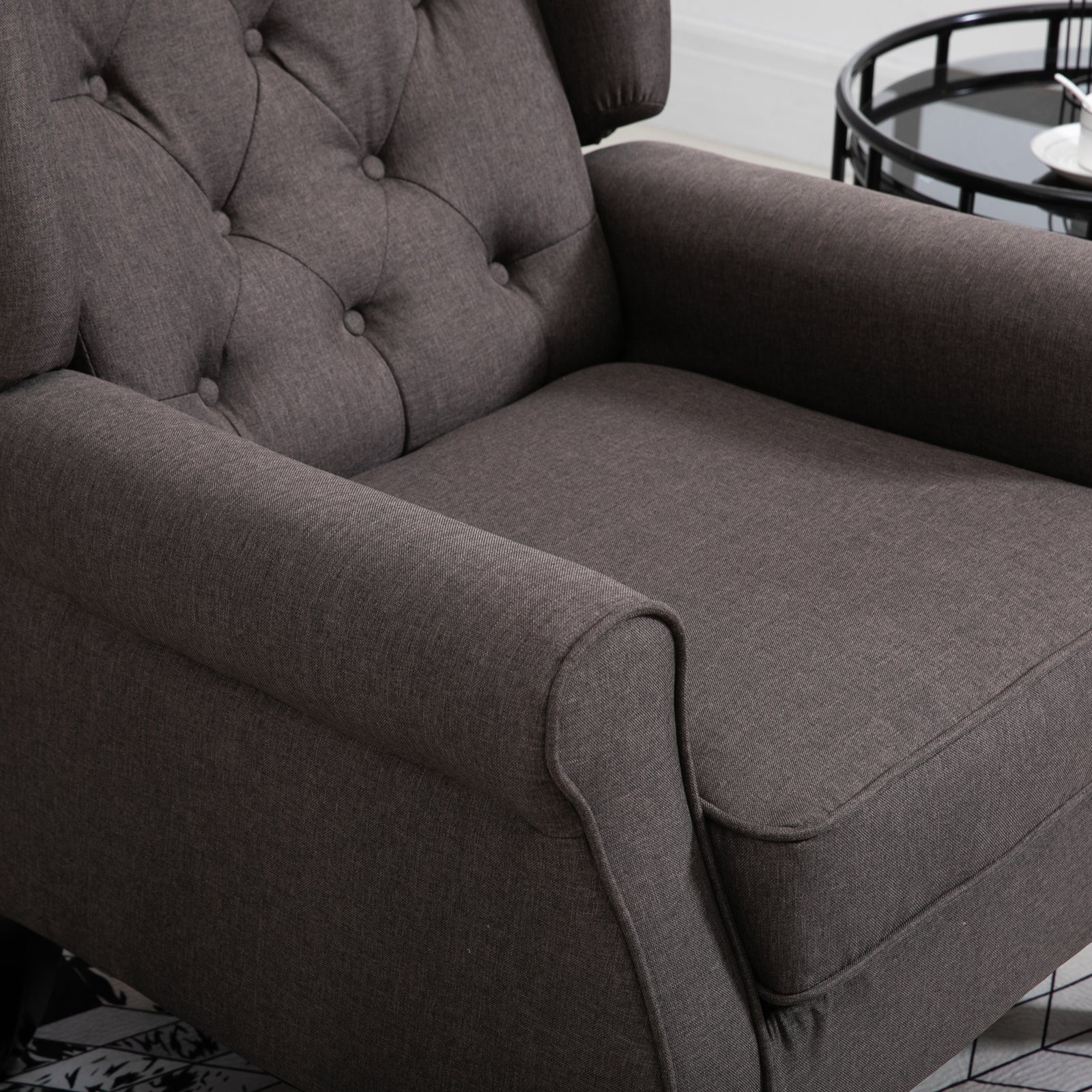 Mid-CenturyAccent Chair w/ High Wingback, Button-Tufted Fabric & Retro Wood Legs, Dark Brown - HOMCOM