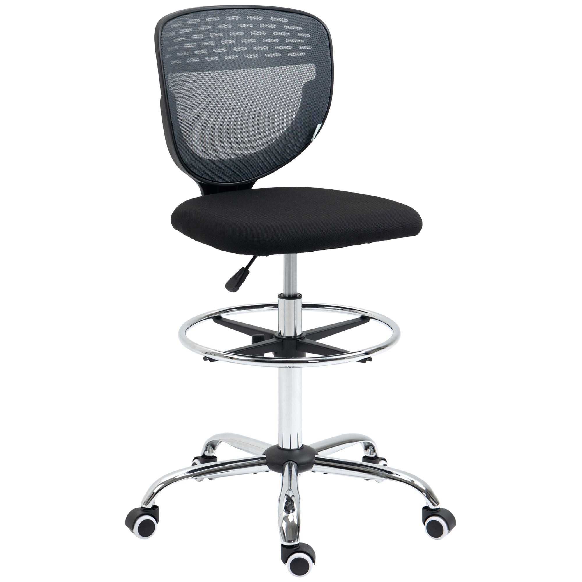 Vinsetto Drafting Chair, Swivel Office Draughtsman Chair, Mesh Standing Desk Chair with Lumbar Support, Adjustable Foot Ring, Armless, Grey
