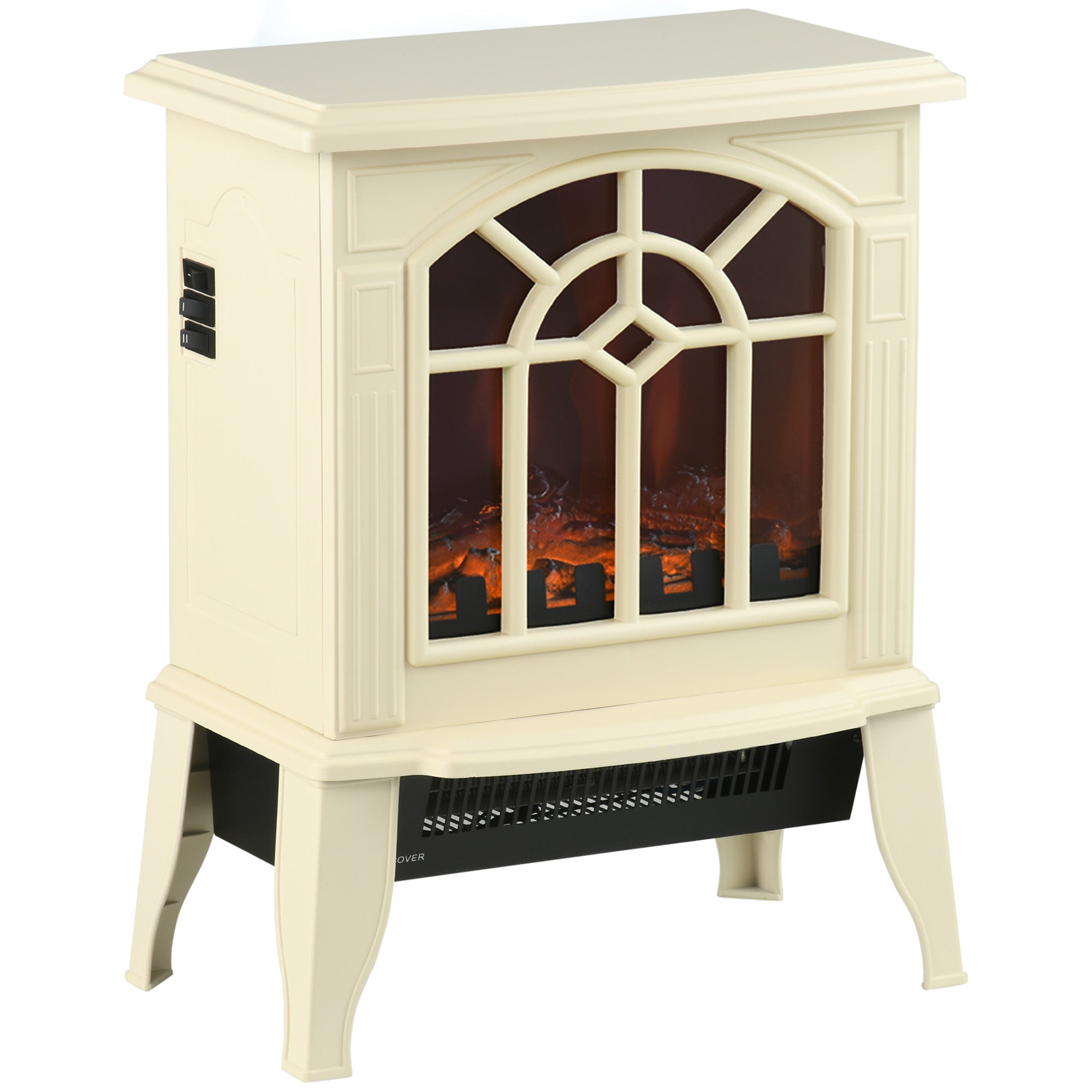 Electric Fireplace Heater w/ Realistic Flames & Overheat Protection, 750W/1500W, Cream White