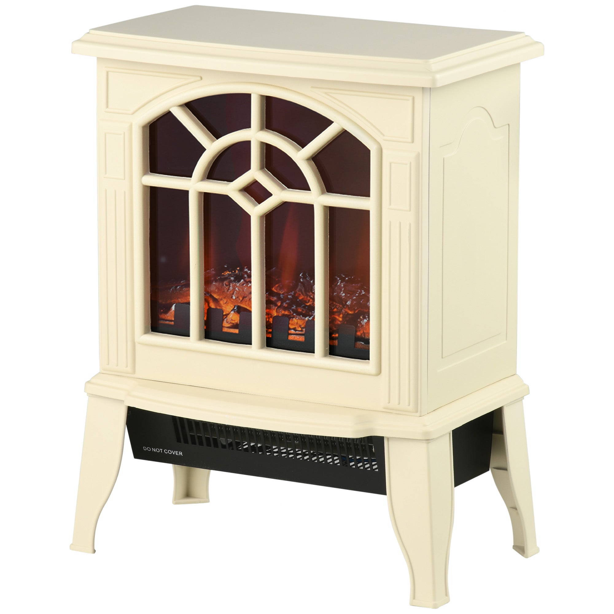 Electric Fireplace Heater w/ Realistic Flames & Overheat Protection, 750W/1500W, Cream White