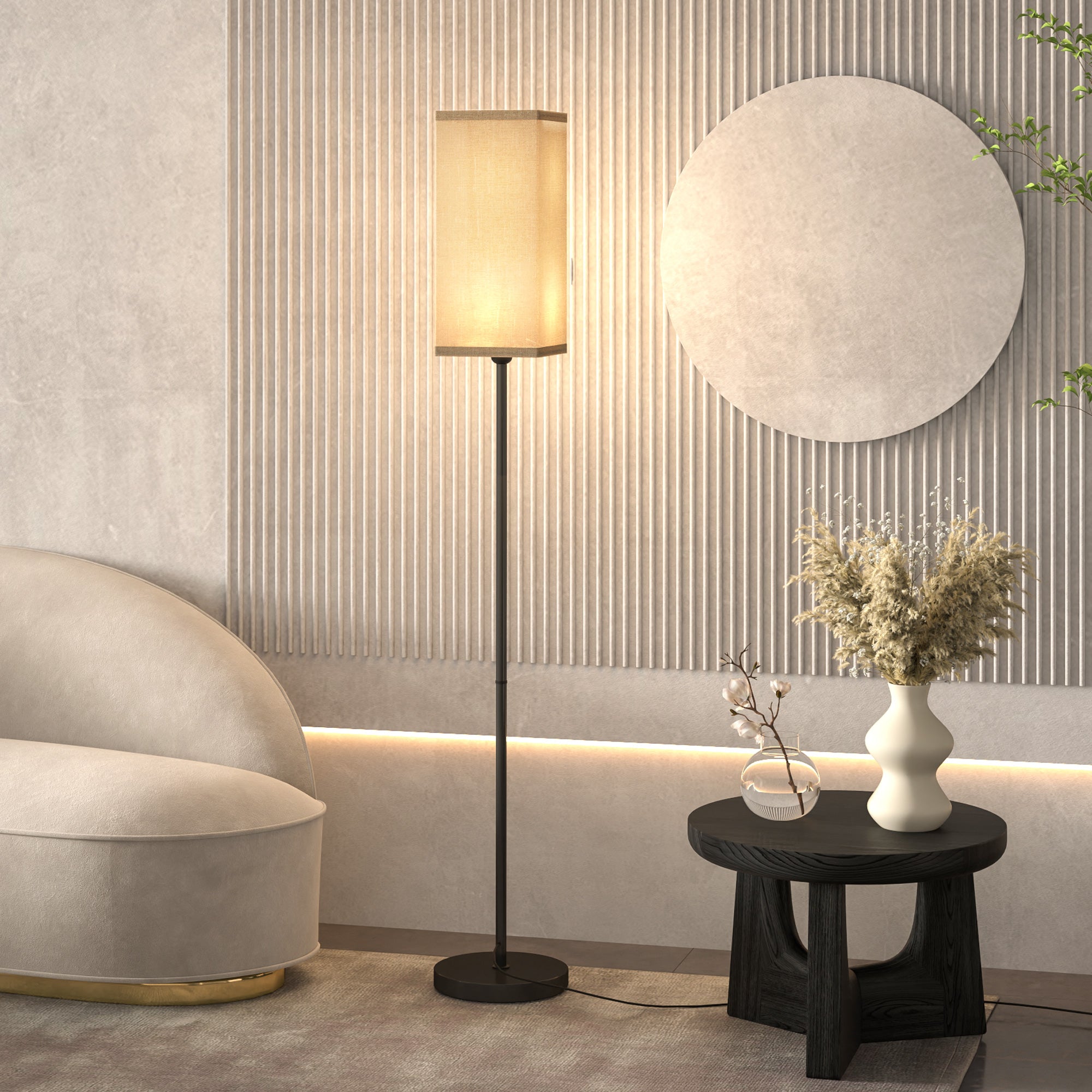 HOMCOM Floor Lamp, Modern Standing Lamp with Linen Shade, Tall Lamps for Living Room, Bedroom, with Foot Switch, Bulb not Included, Black
