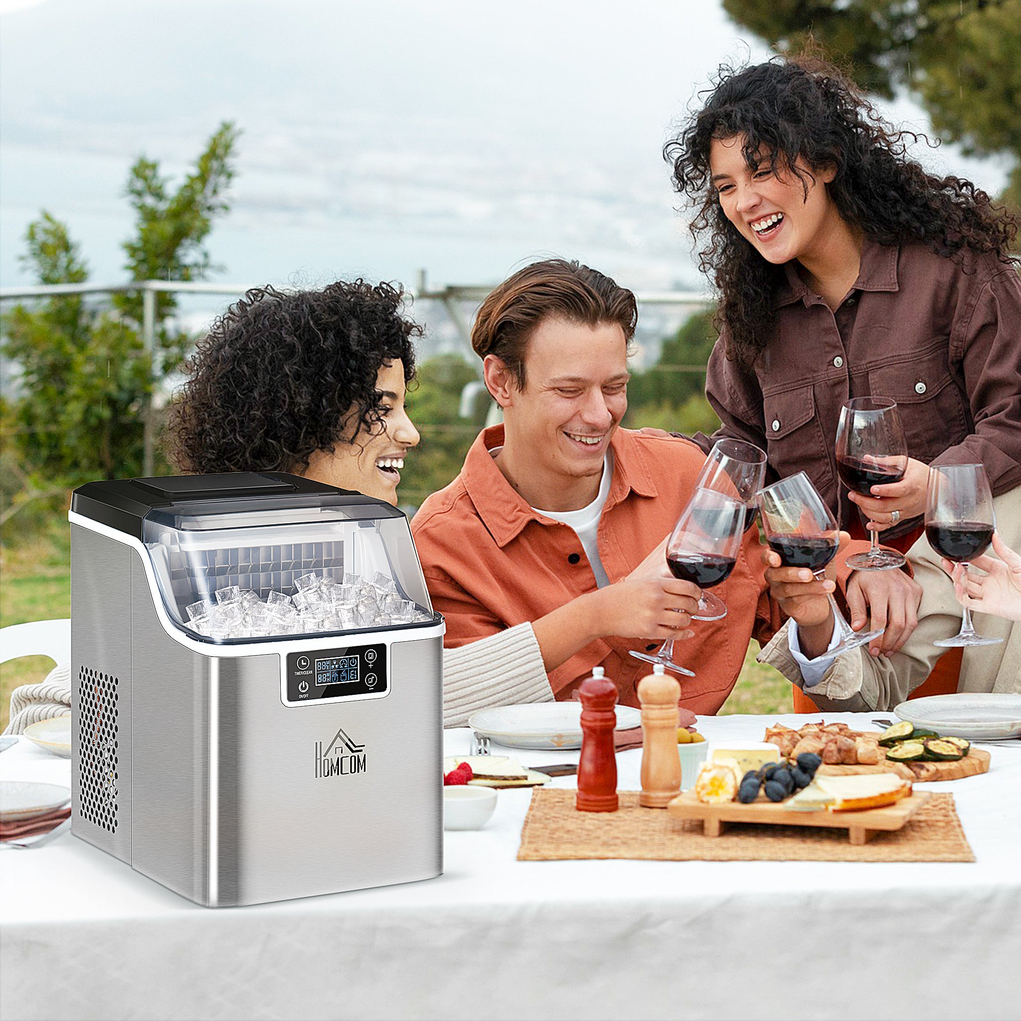 HOMCOM Ice Maker Machine Countertop, Stainless Steel Portable Ice Cube Maker, 2 Ways to Add Water, 24kg/Day, 24 Pcs Ready in 14 Mins, Self-Cleaning with Scoop & Basket, 3.2L, for Home Office, Silver