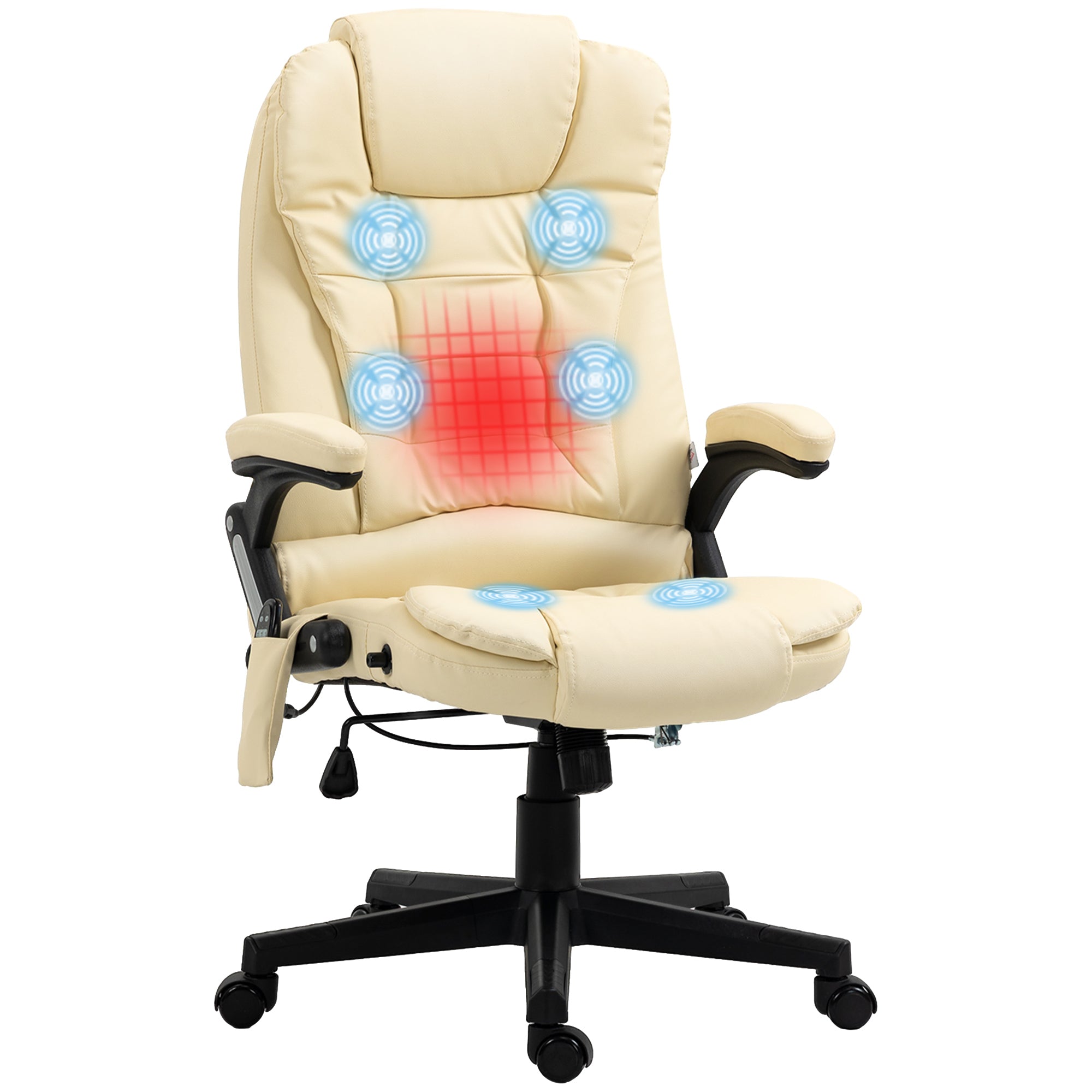 Heated Massage Office Chair with 6 Vibration Points, Armrest and Remote, Beige