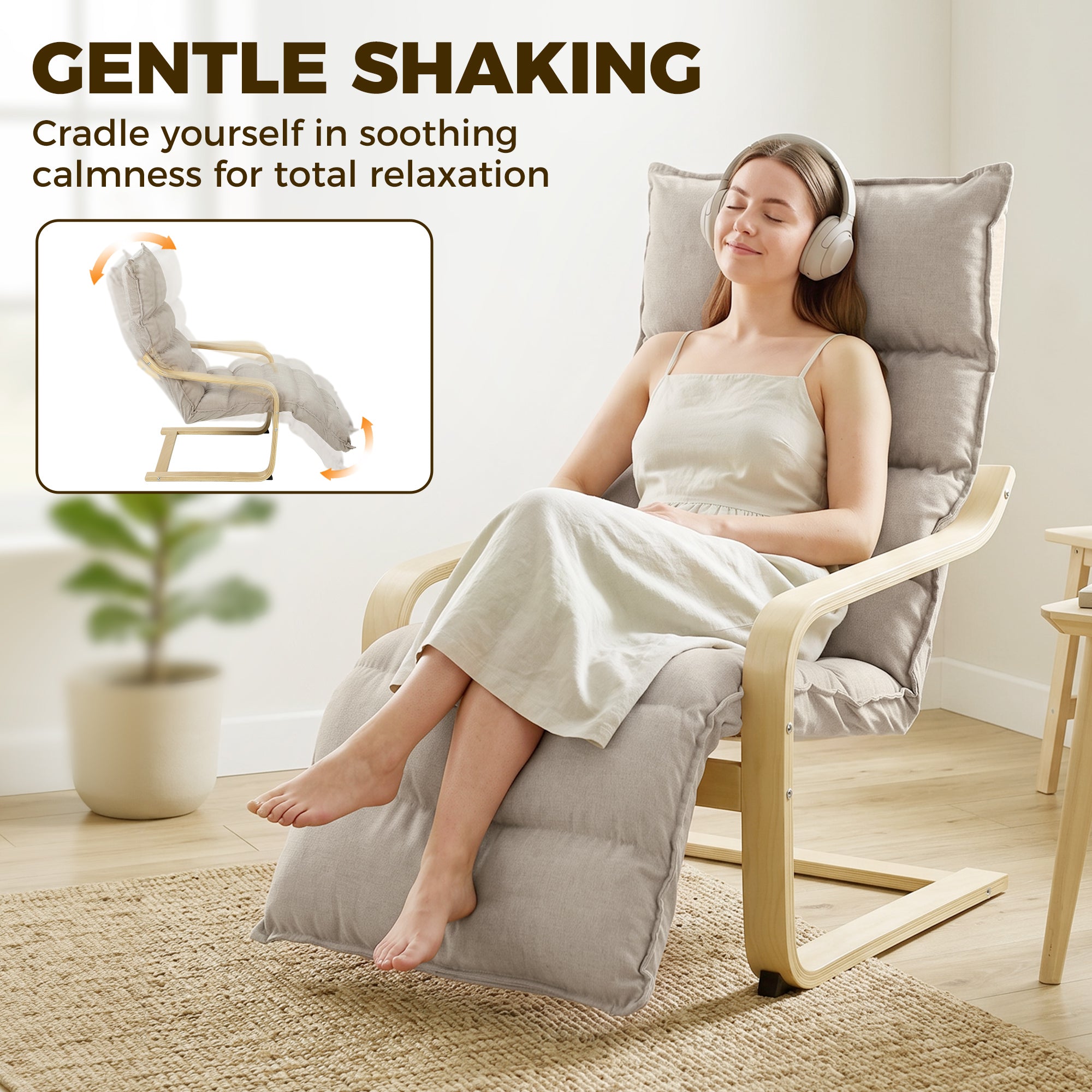 Armchair with Adjustable Footrest, Velvet Upholstered Accent Chair, Modern Poang Chair for Living Room, Bedroom, Balcony, Office, Light Brown
