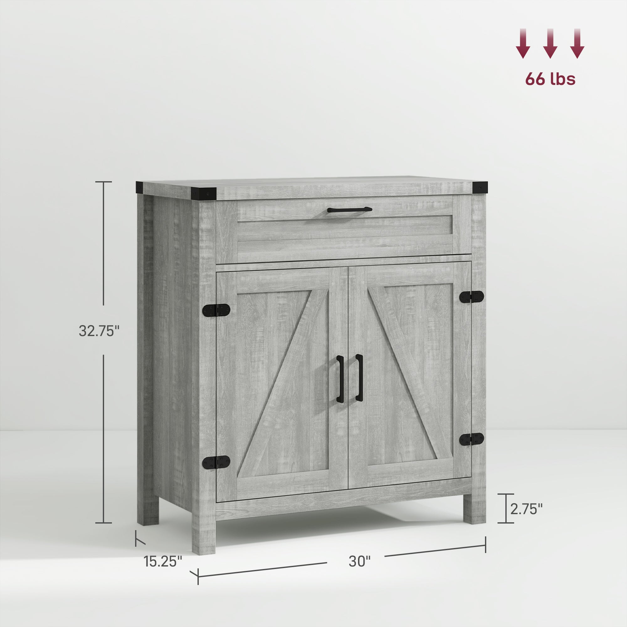 Farmhouse Sideboard, Storage Buffet Cabinet w/ 2 Barn Doors & Drawer, Gray