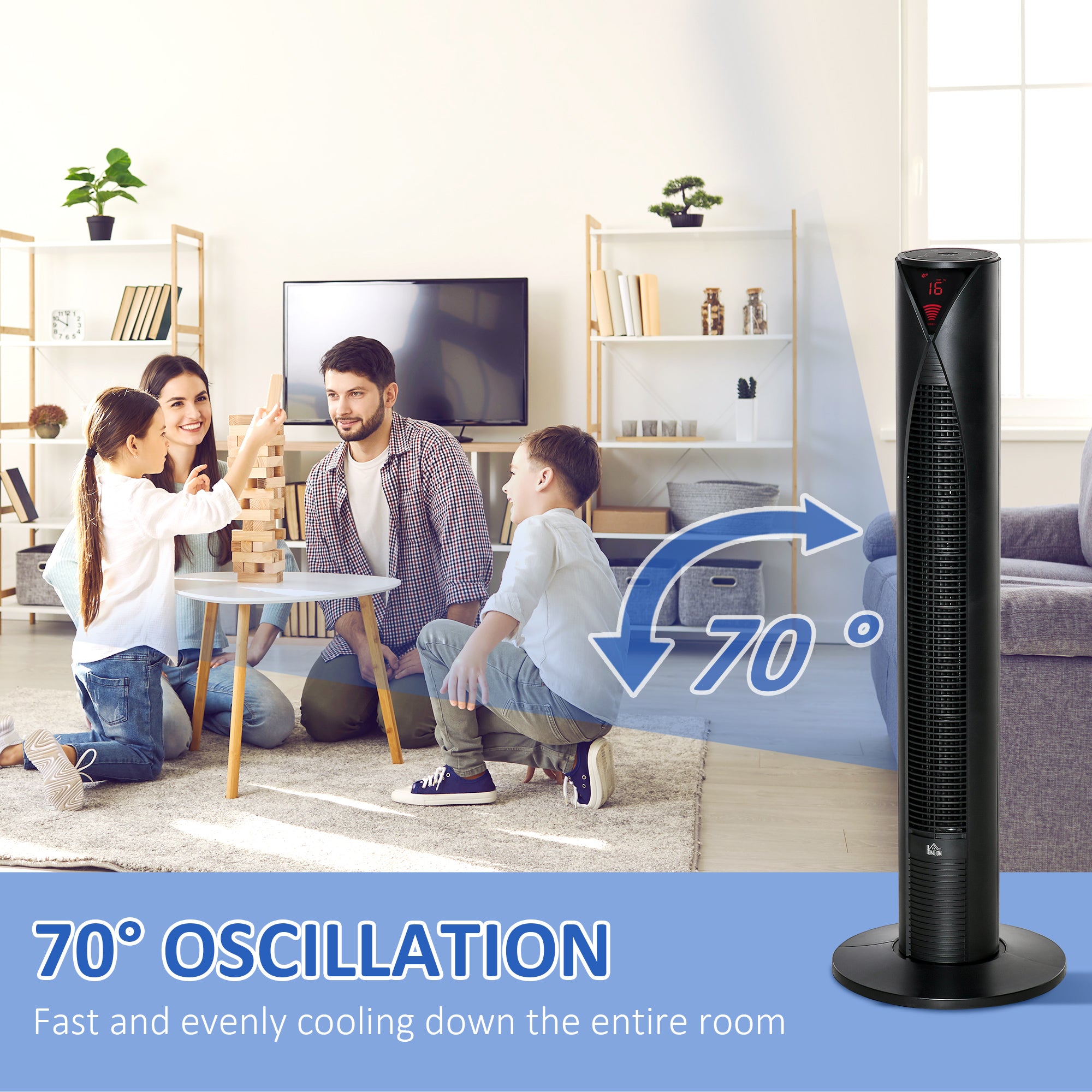Freestanding Tower Fan Cooling for Home Bedroom with Oscillating, 4 Modes, 3 Speeds, 12h Timer, LED Sensor Panel, Remote Controller, Black