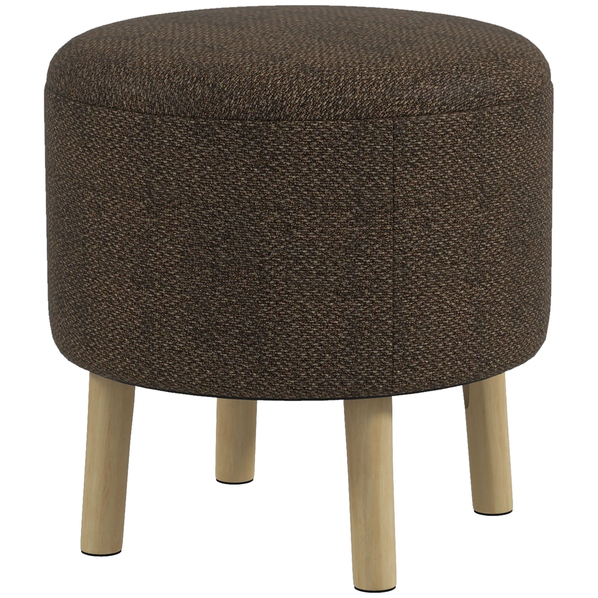 HOMCOM Round Storage Stool, Linen Fabric Upholstered Foot Stool with Removable Top, Padded Seat, Hidden Space and Wooden Legs for Living Room, Brown