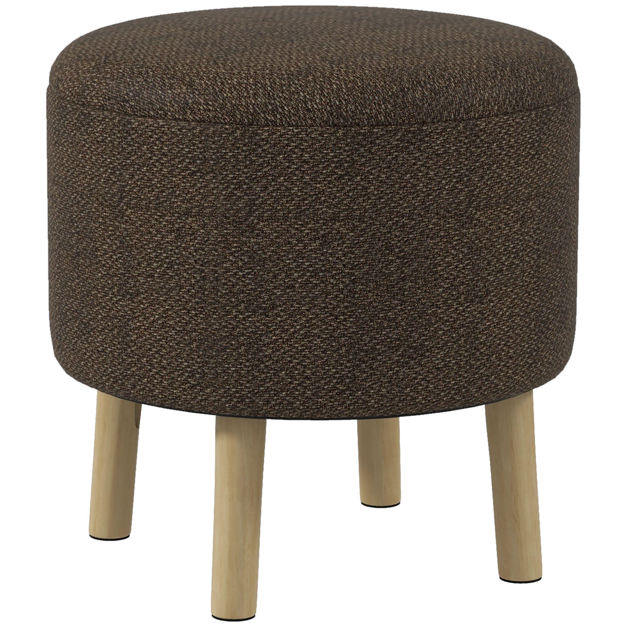 HOMCOM Round Storage Stool, Linen Fabric Upholstered Foot Stool with Removable Top, Padded Seat, Hidden Space and Wooden Legs for Living Room, Brown