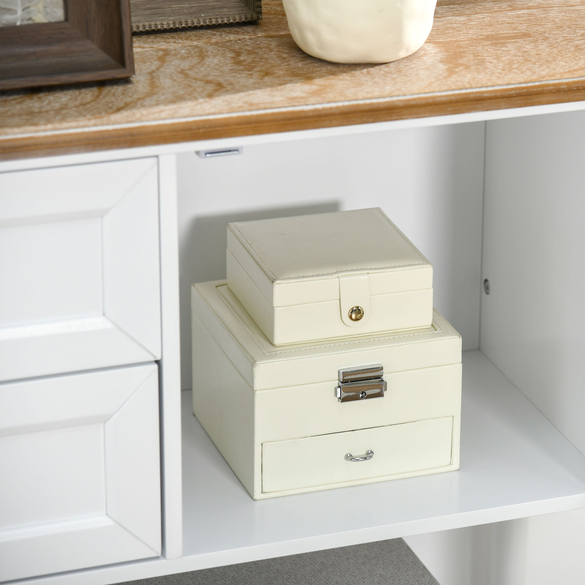 Console Table with 2 Drawers Cabinets & Bottom Shelf, Vintage Entryway Table, White