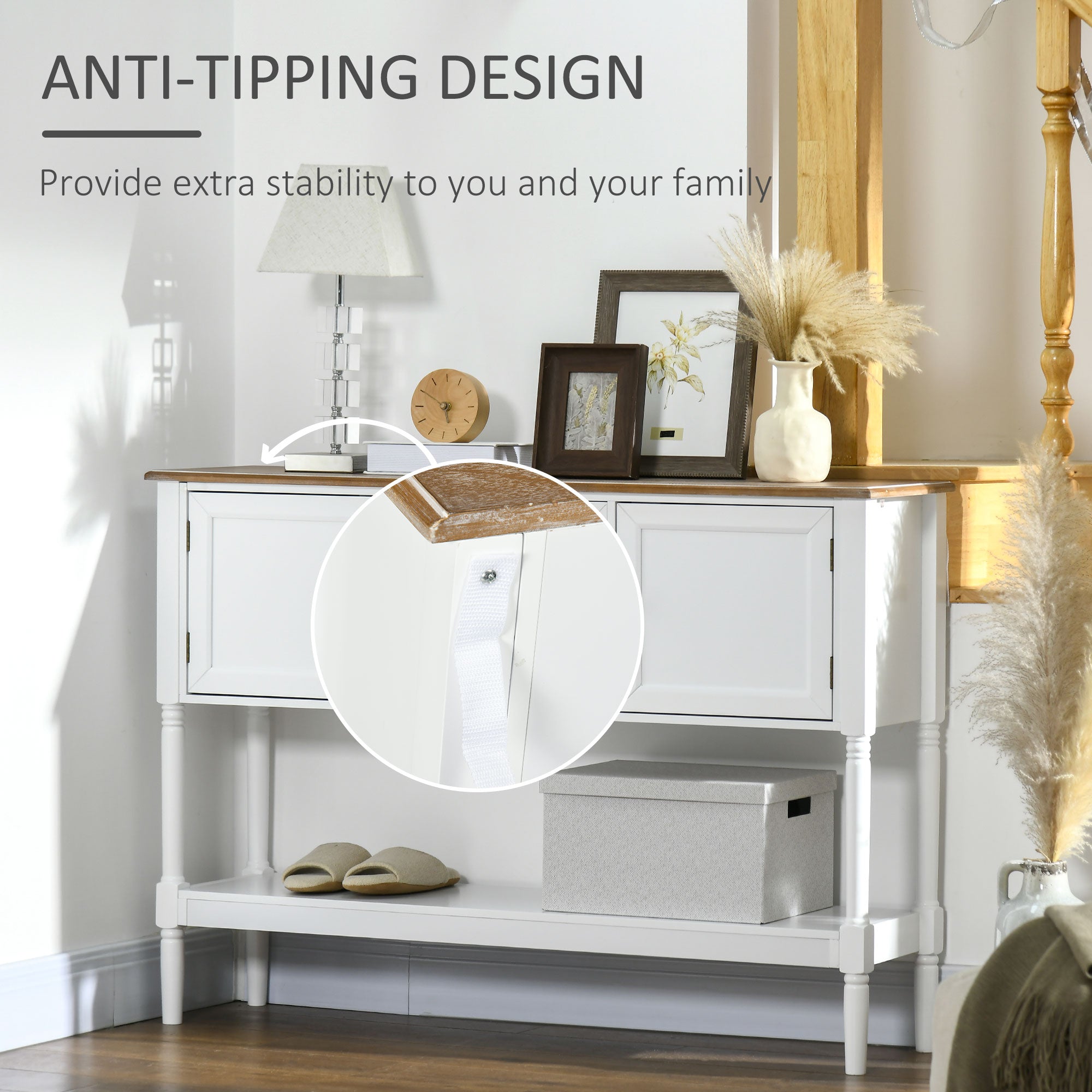 Console Table with 2 Drawers Cabinets & Bottom Shelf, Vintage Entryway Table, White
