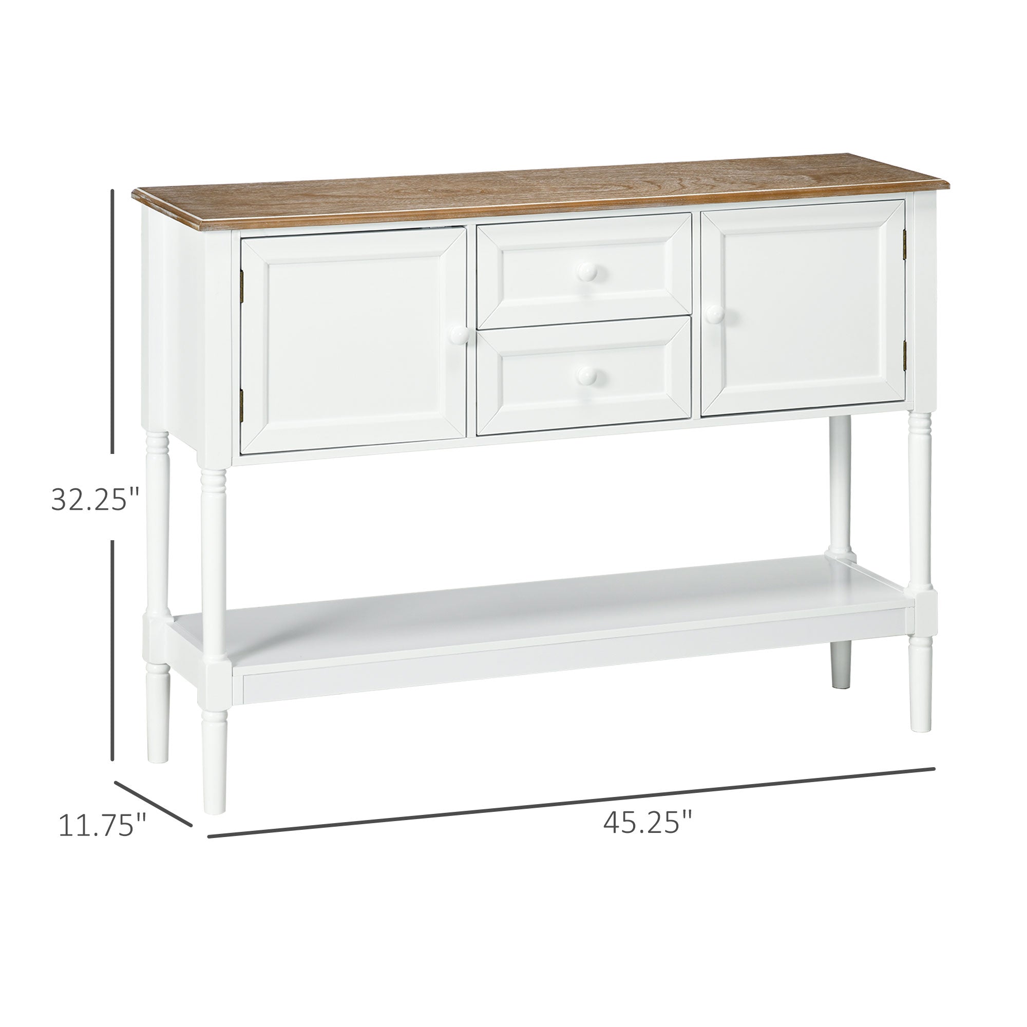 Console Table with 2 Drawers Cabinets & Bottom Shelf, Vintage Entryway Table, White