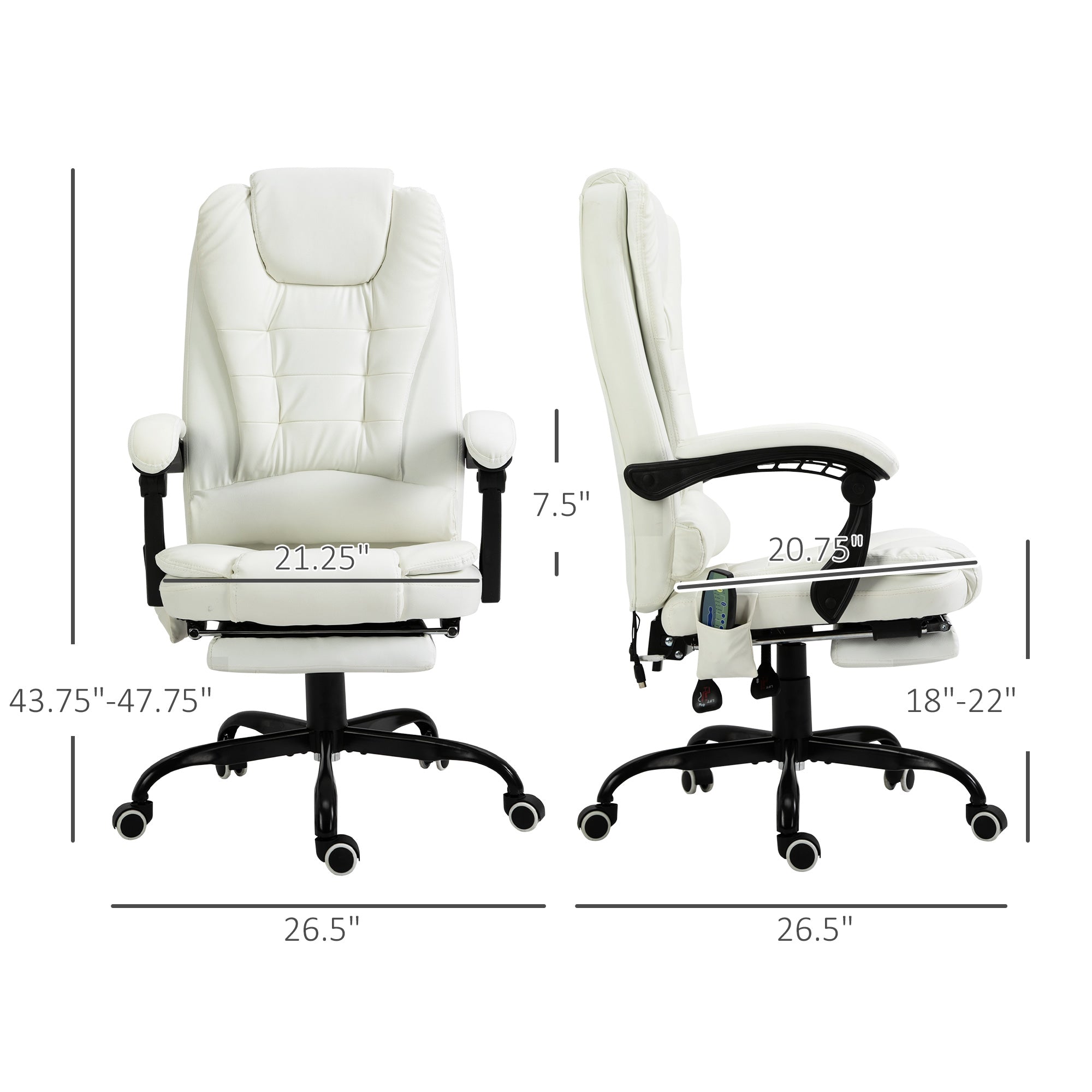 7-Point Massage Office Chair w/ Lumbar Support, Footrest & Adjustable Height, White