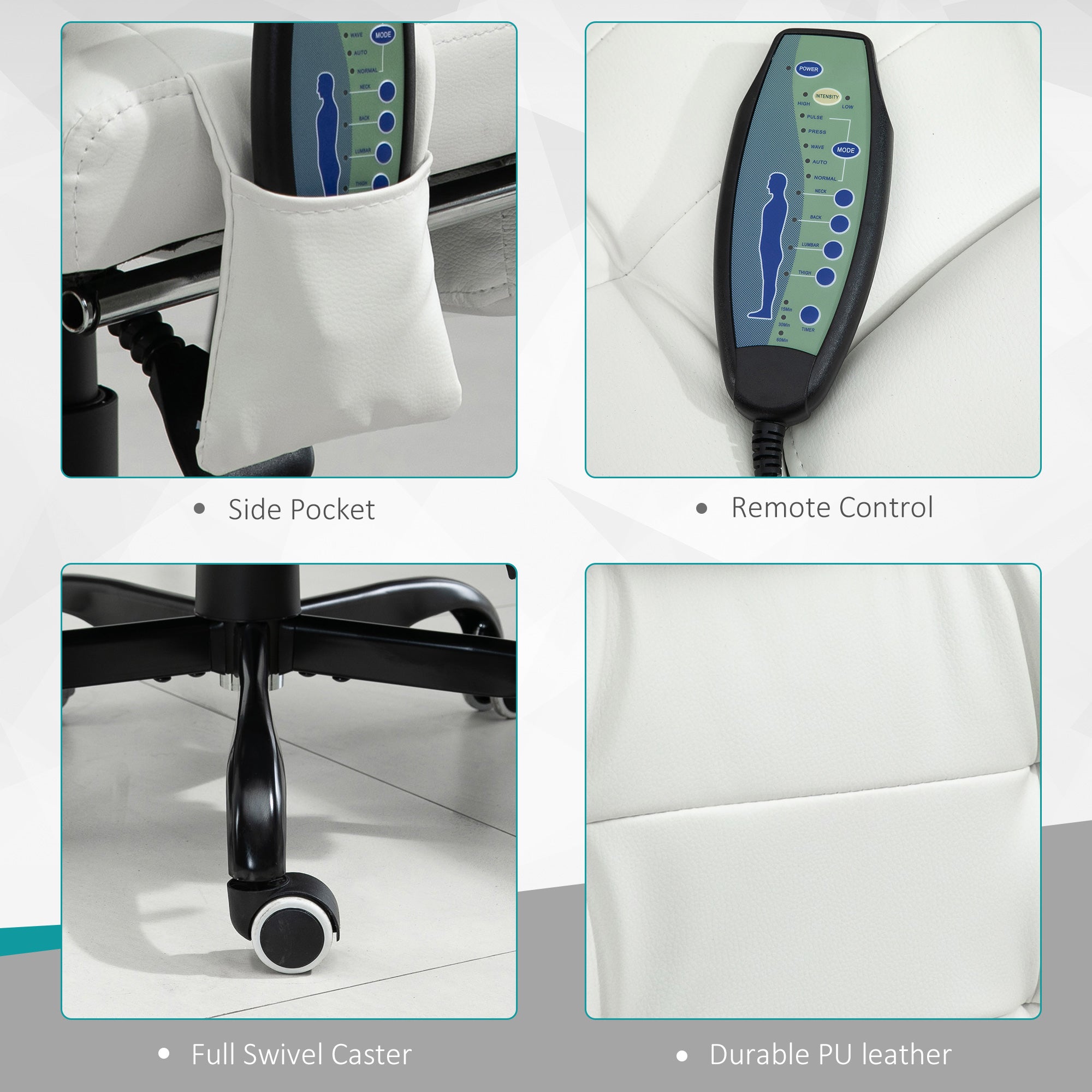 7-Point Massage Office Chair w/ Lumbar Support, Footrest & Adjustable Height, White