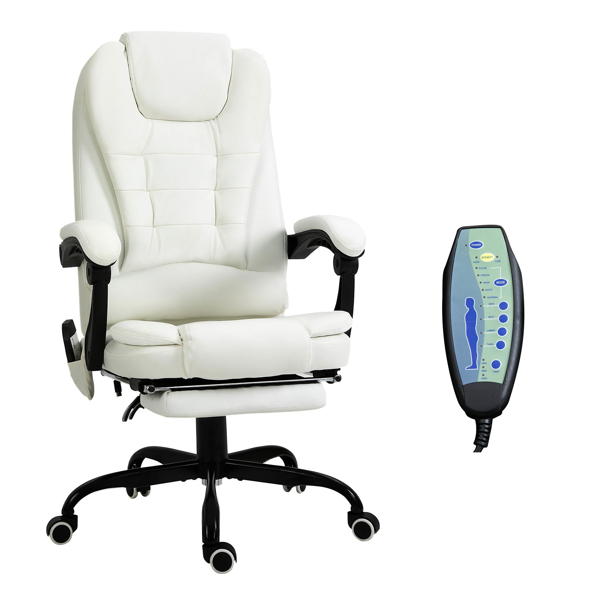 7-Point Massage Office Chair w/ Lumbar Support, Footrest & Adjustable Height, White