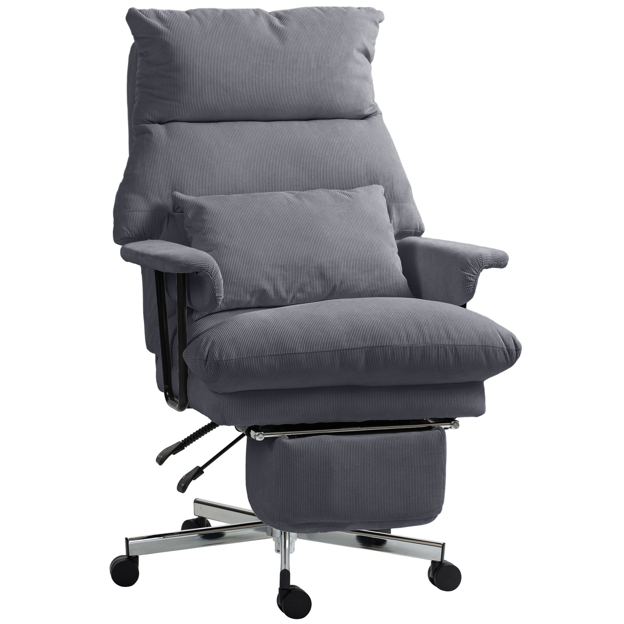 HOMCOM Large Overstuffed Office Chair with Lumbar Support, High Back Reclining Executive Corduroy Computer Desk Chair with Footrest, Swivel Wheels, Gray