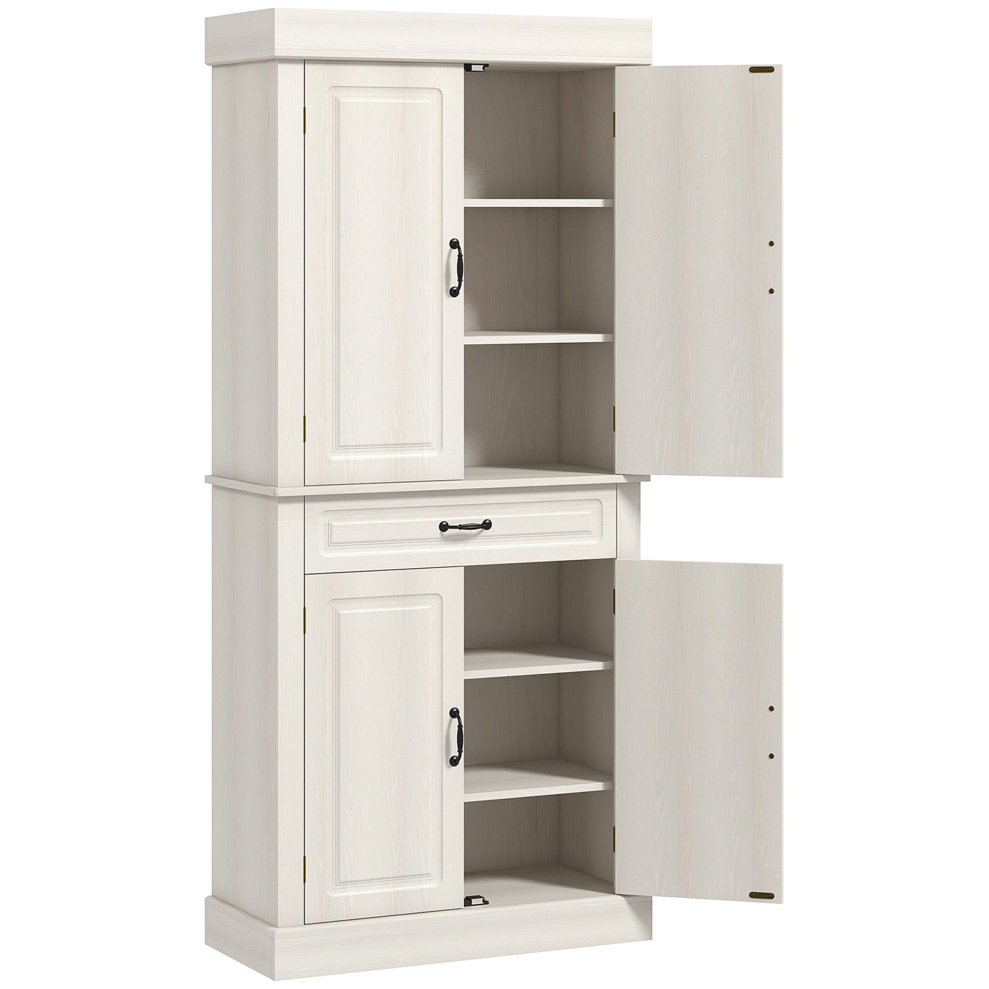 HOMCOM Kitchen Cupboard with 4 Doors, Freestanding Storage Cabinet with Wide Drawer and Shelves for Living Room, 180cm, White Wood Grain
