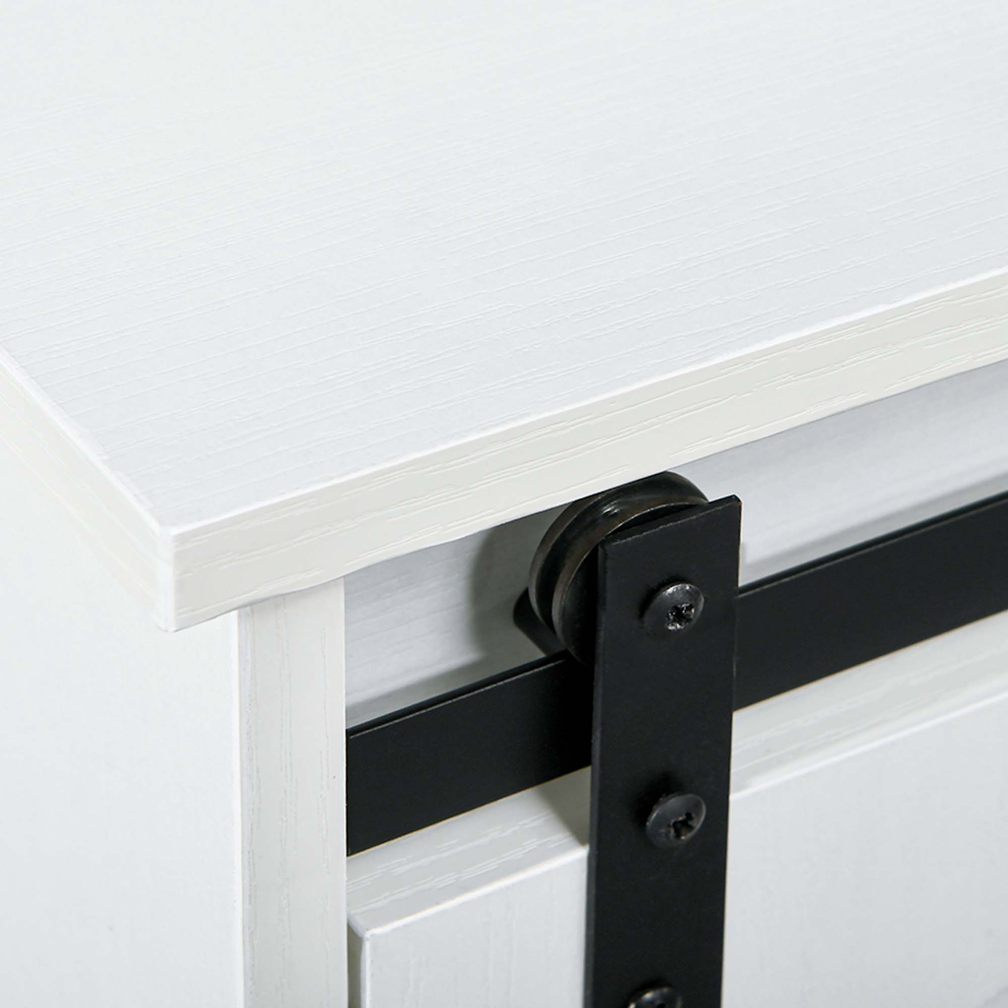 Farmhouse Kitchen Sideboard Buffet Cabinet w/ Sliding Barn Door & 3 Drawers, White