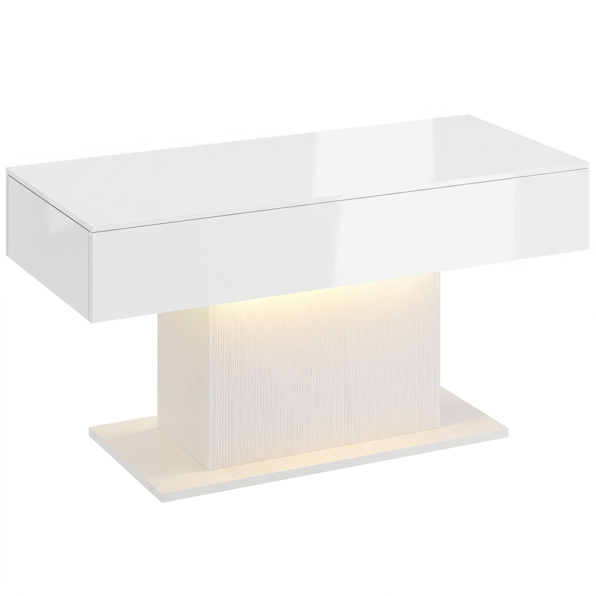 LED Coffee Table with Storage, High Gloss Modern Center Table with 2 Drawers and Remote Control for Living Room, White
