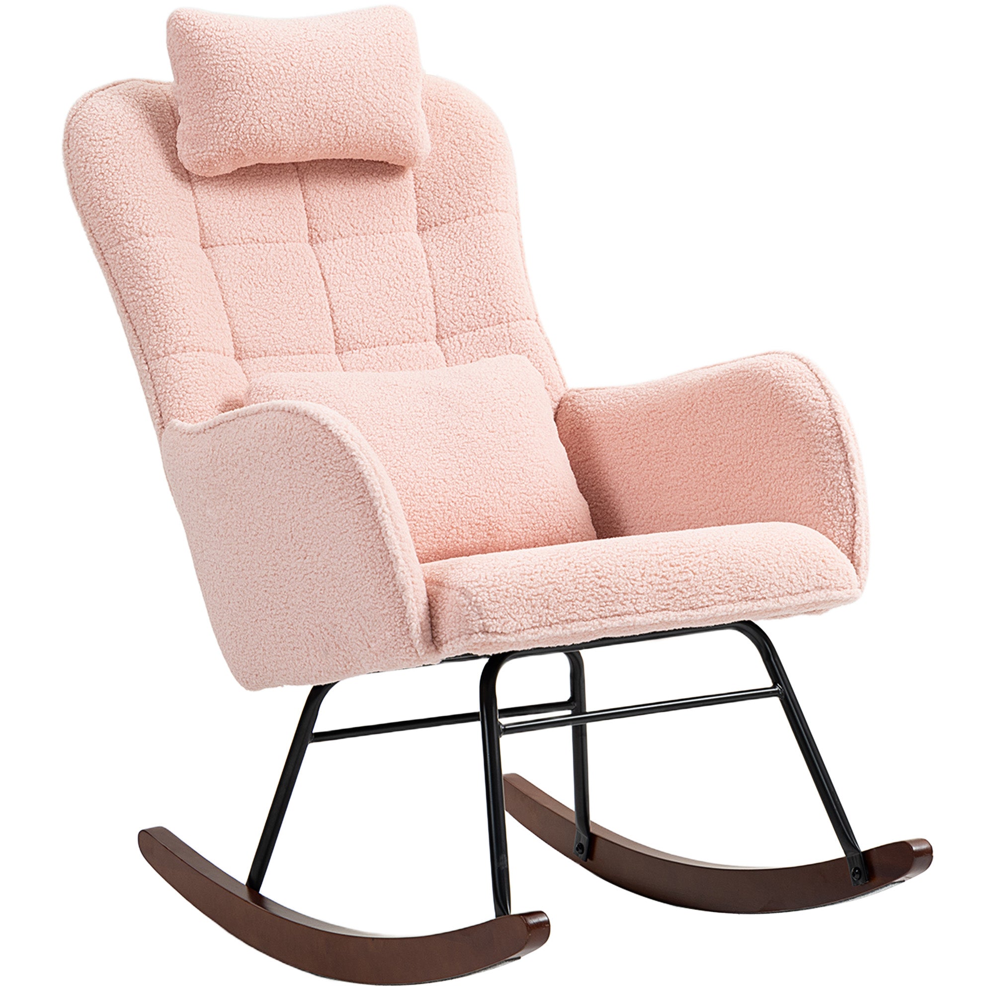 High Back Nursery Rocking Chair w/ Headrest & Lumber Pillow, Pink