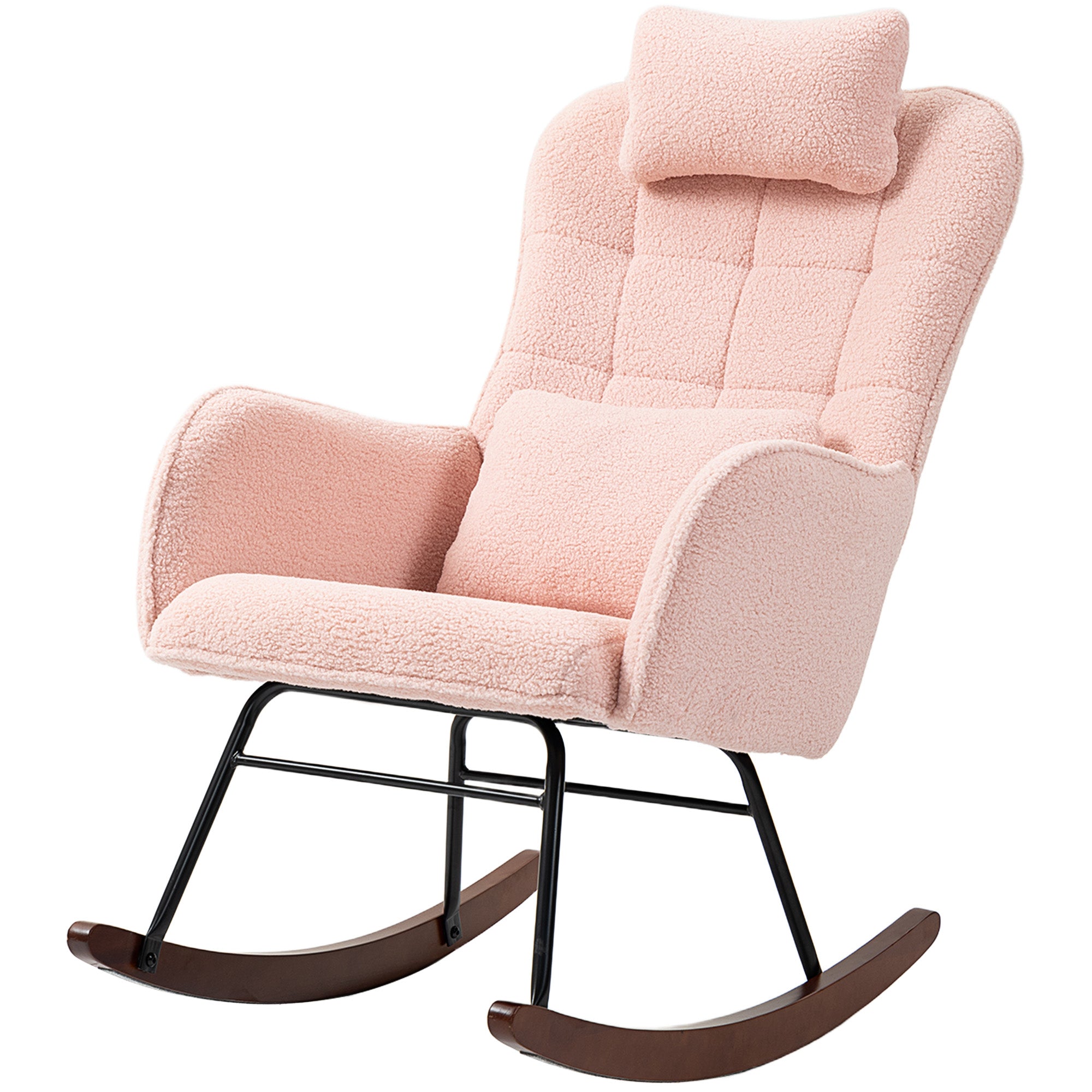 High Back Nursery Rocking Chair w/ Headrest & Lumber Pillow, Pink