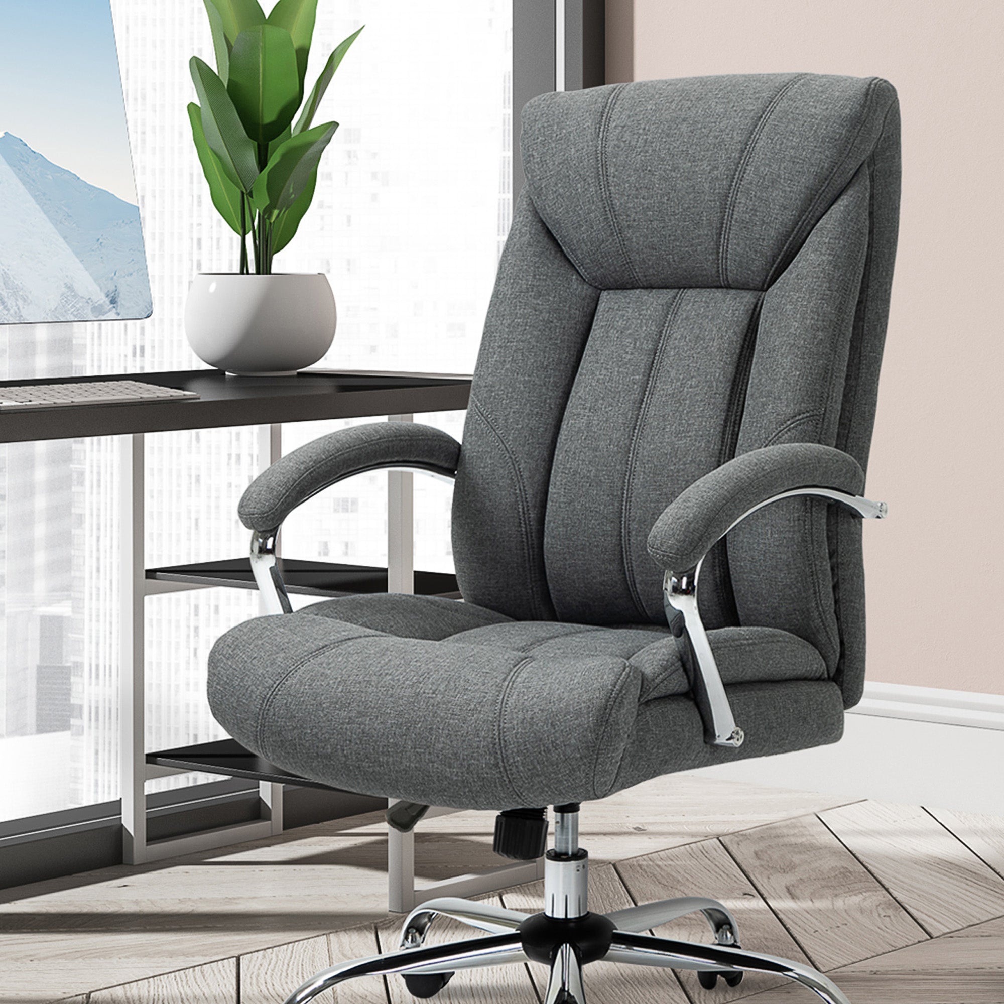 Vinsetto  Office Chair, Fabric Desk Chair, Padded Executive Chair with Adjustable Height, Swivel Wheels, Metal Star Base, Grey