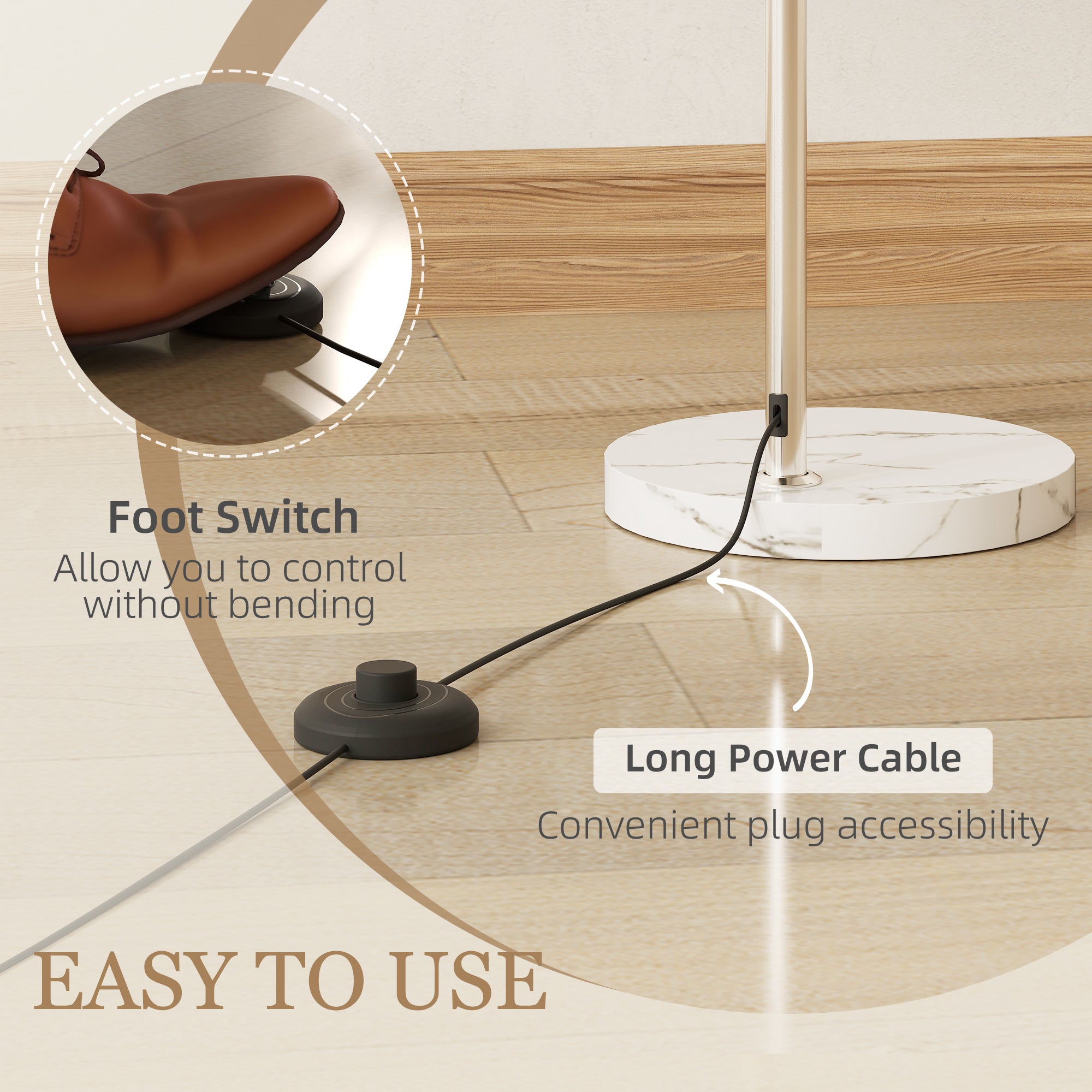 Floor Lamp for Living Room, Modern Standing Lamp with Shade & Foot Switch, Minimalist Tall Pole Lampshade for Bedroom, Office, White