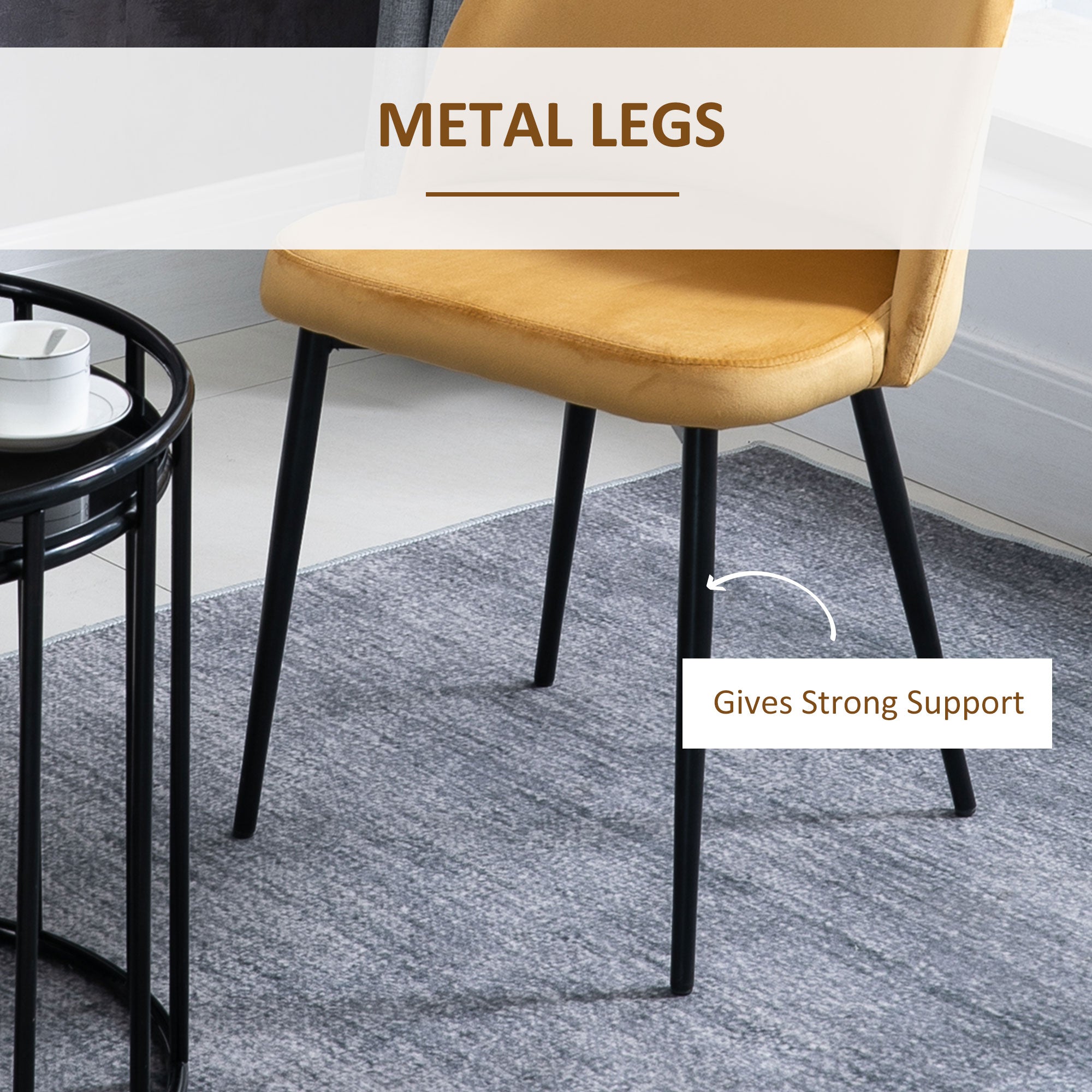 HOMCOM Modern Dining Chairs Set of 2, Mid-Back Velvet Upholstered Kitchen Chairs, Side Chair for Living Room, Dining Room, Yellow