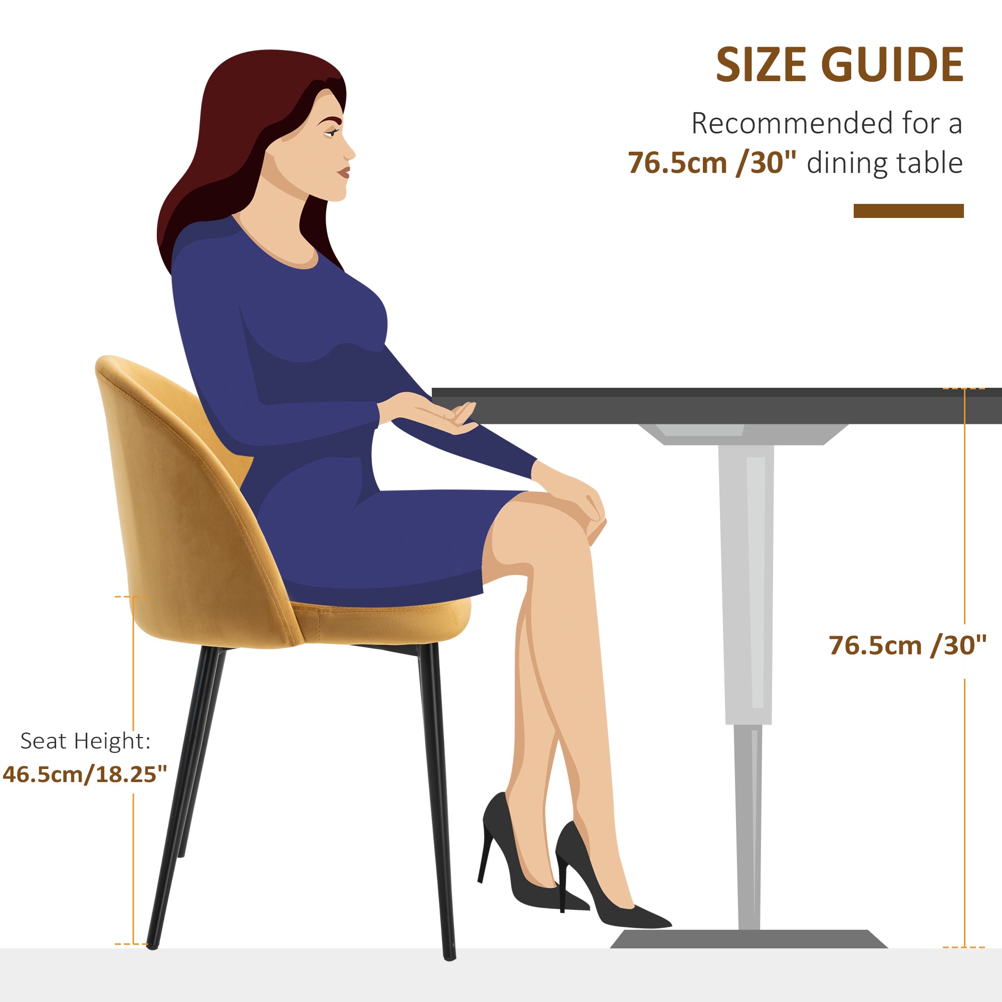 HOMCOM Modern Dining Chairs Set of 2, Mid-Back Velvet Upholstered Kitchen Chairs, Side Chair for Living Room, Dining Room, Yellow